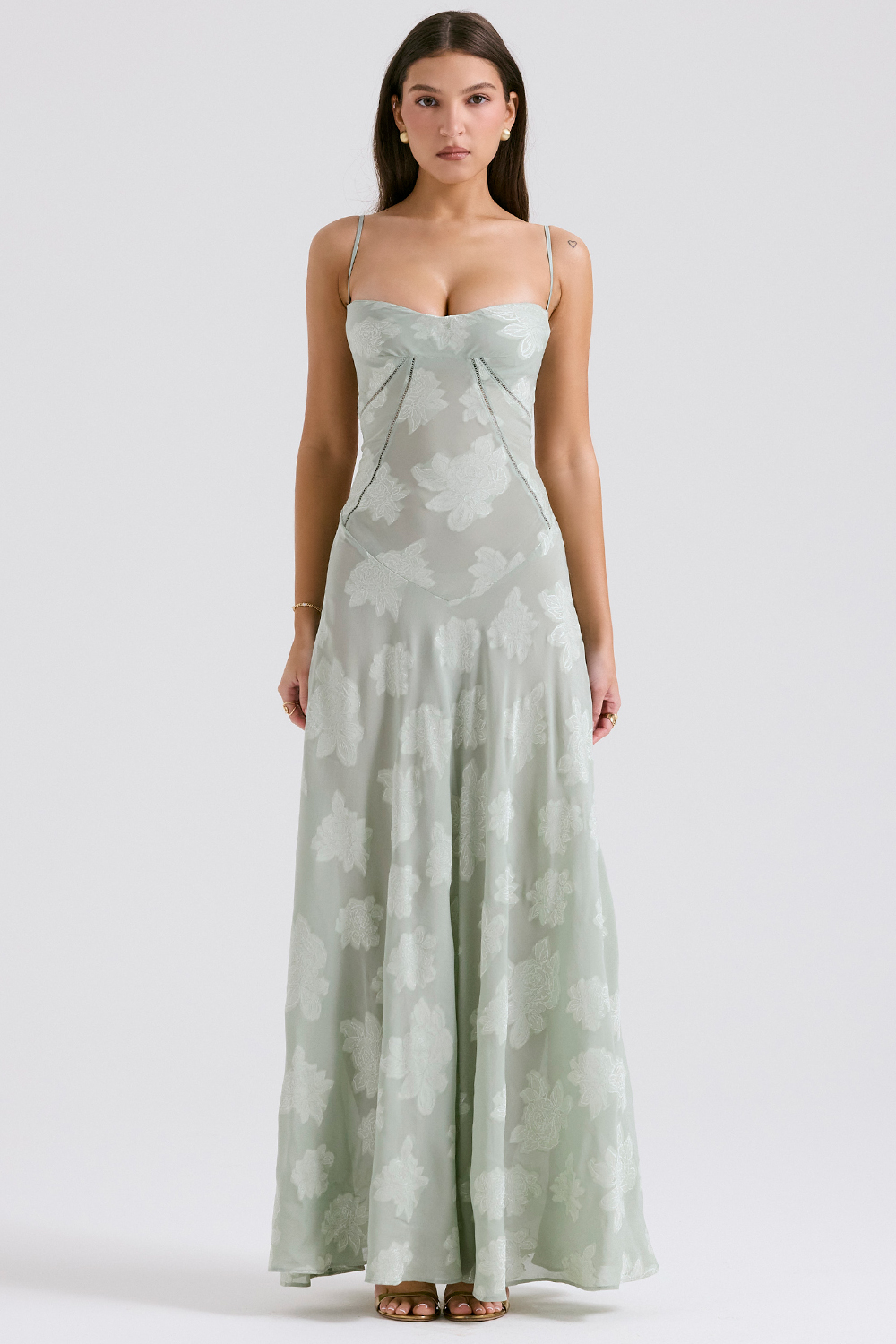 Seren Pistachio Floral Lace Back Maxi Dress - luluinthesky