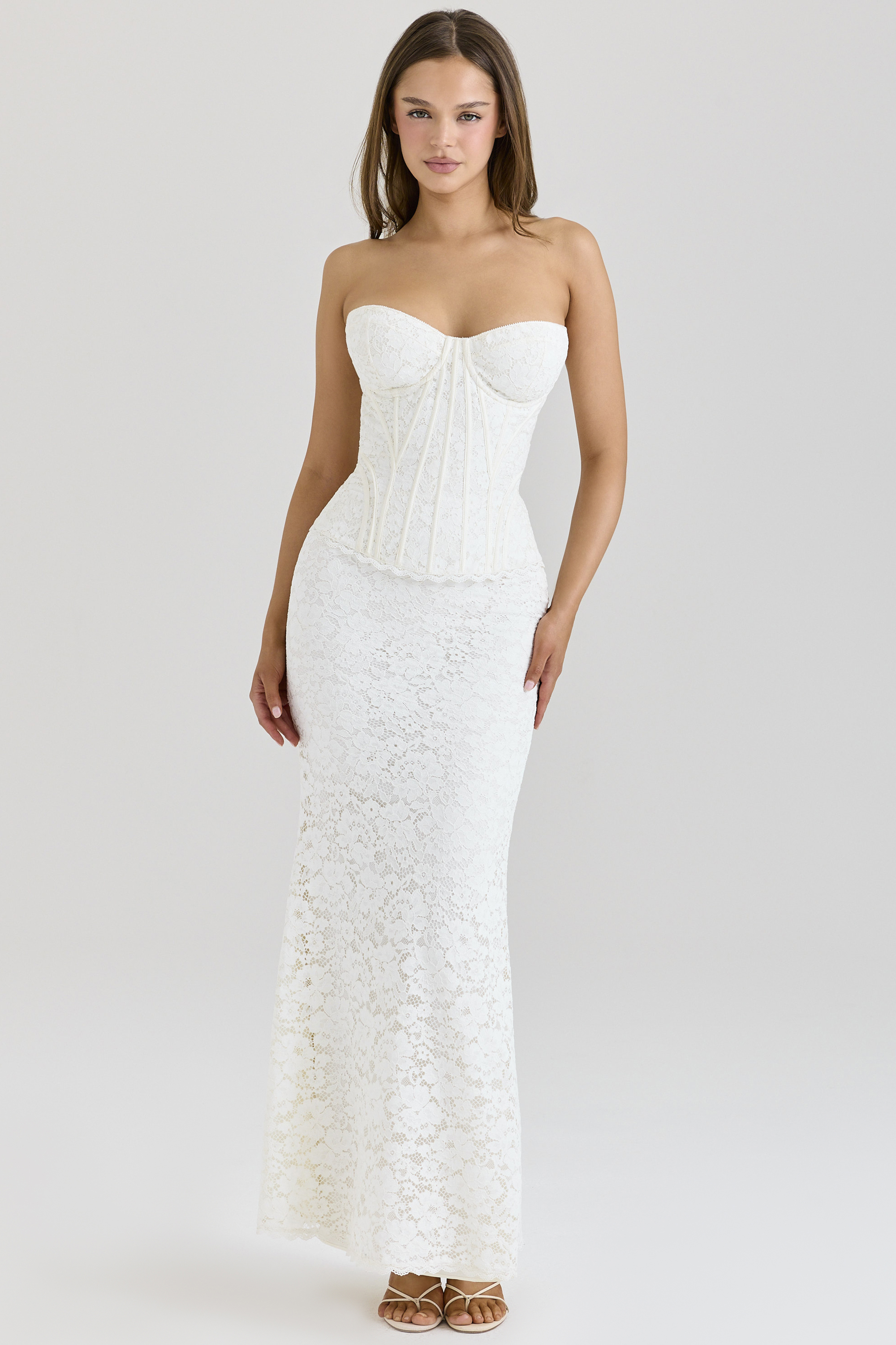 Solaine Ivory Lace Corset Maxi Dress - luluinthesky