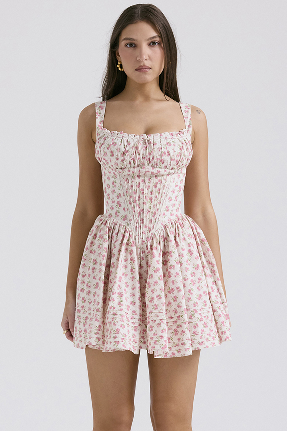 Natassia White Rosebud Print Cotton Mini Dress - luluinthesky