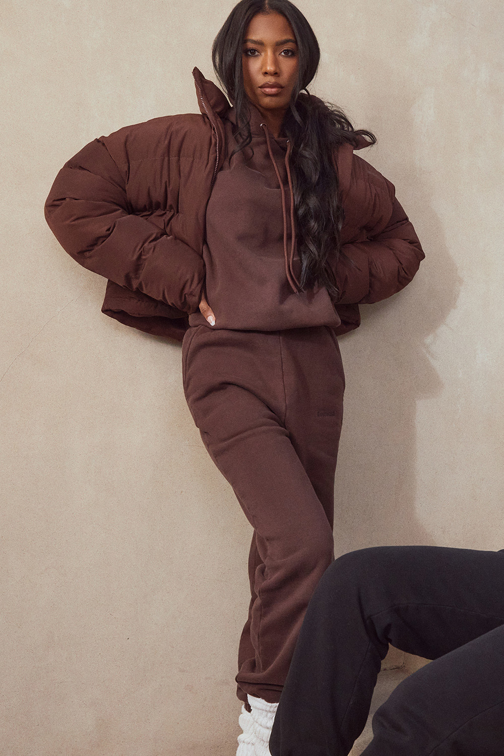 Halo Chocolate Cotton Fleece-Back Oversized Hoodie - luluinthesky