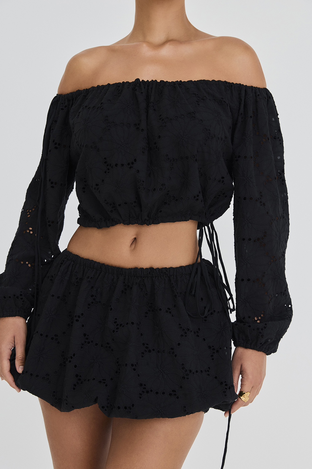 Mistress Rocks Black Broderie Cotton Off Shoulder Top - SALE - luluinthesky