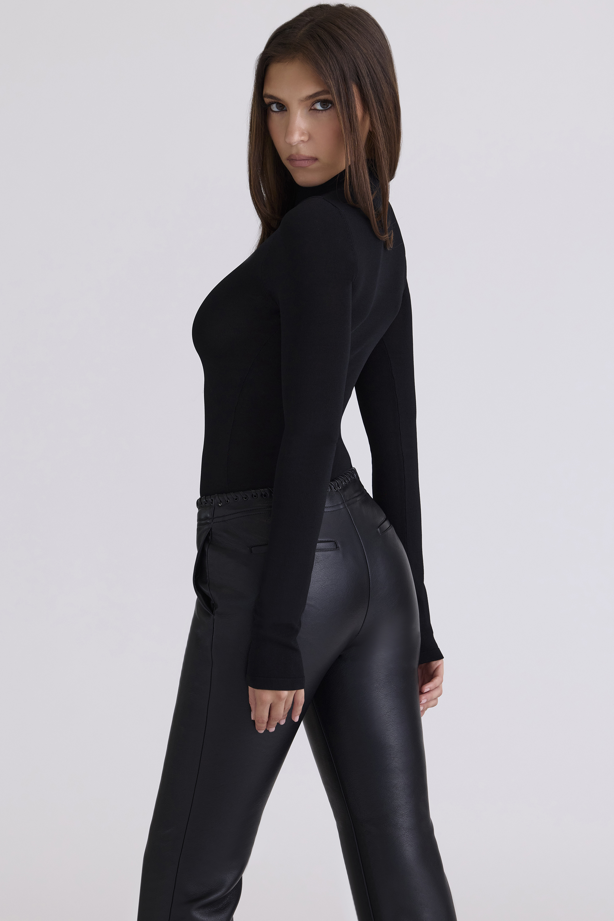 Eliena Black High Neck Long Sleeve Bodysuit - luluinthesky