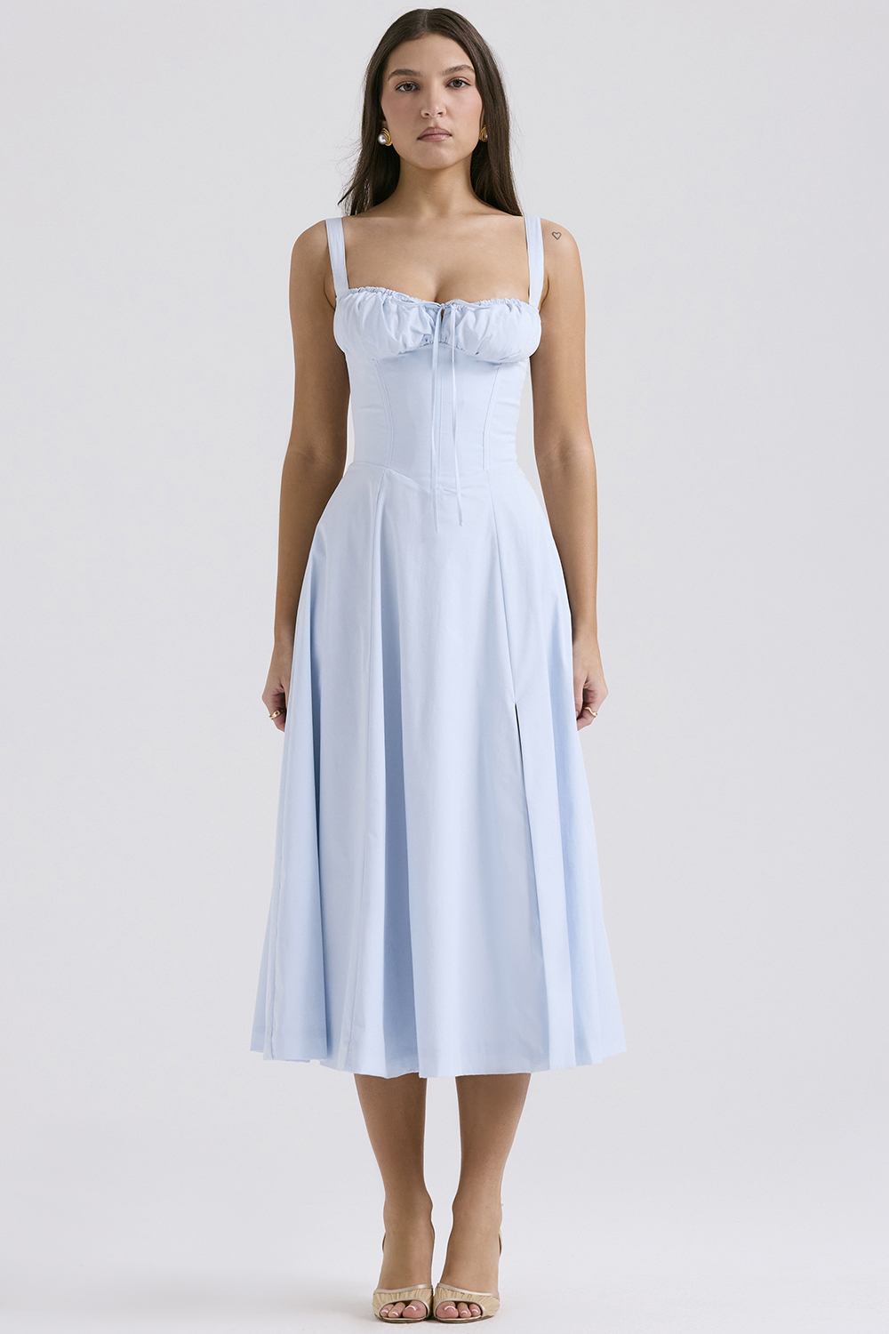 Carmen Soft Blue Cotton Bustier Sundress - luluinthesky