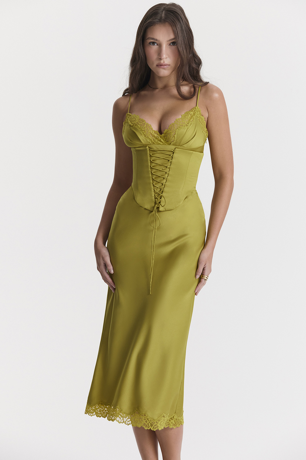 Salma Chartreuse Satin Slip Dress - luluinthesky