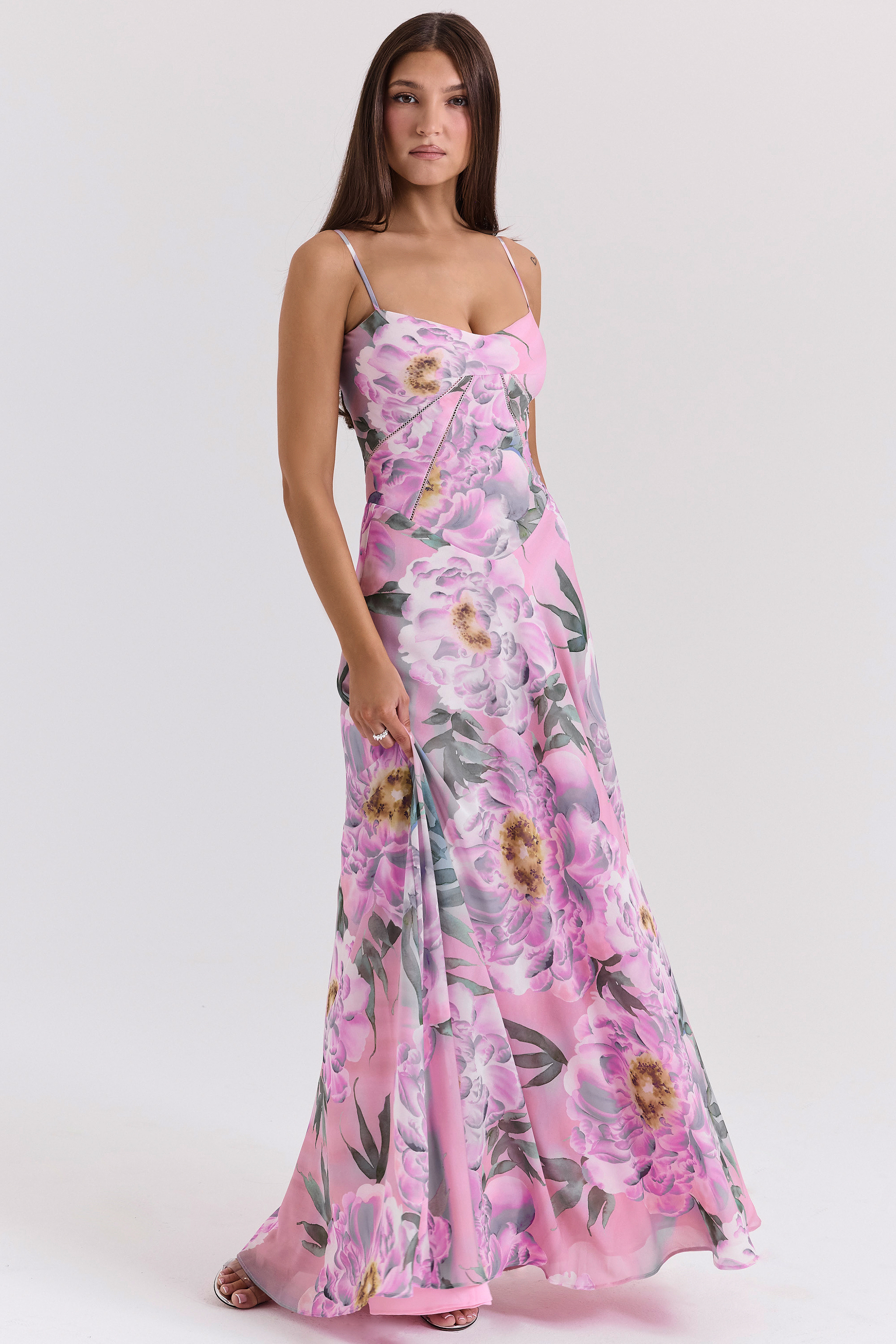 Seren Pink Floral Print Lace Back Maxi Dress - luluinthesky