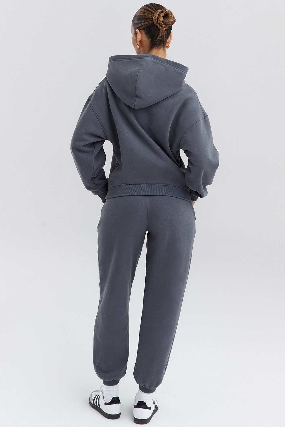 Mirage Slate Cotton Fleece-Back Zip Through Hoodie - luluinthesky