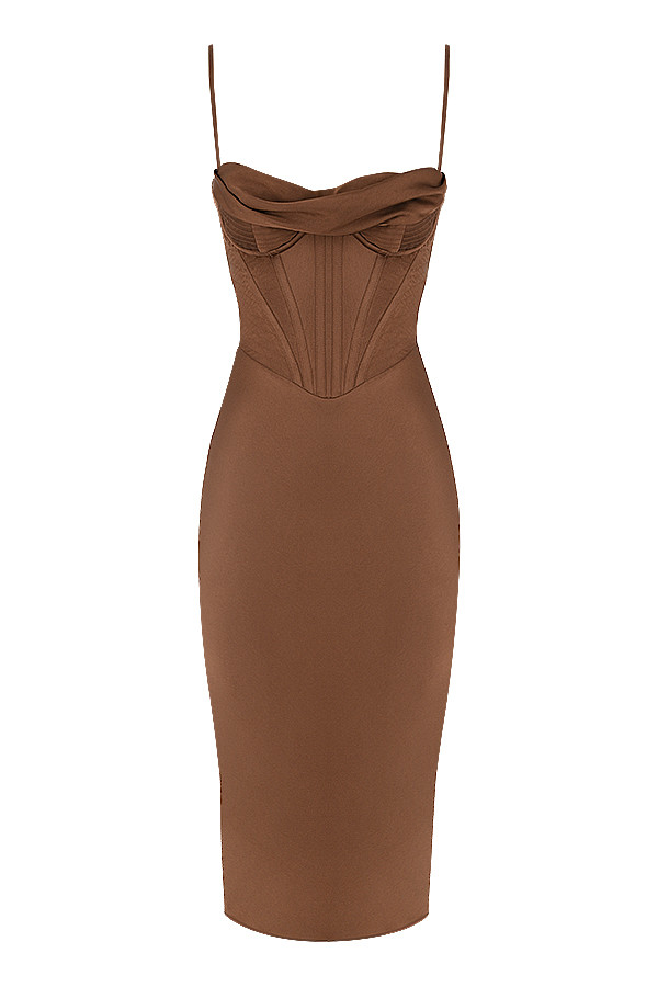 Myrna Chocolate Satin Corset Slip Dress - luluinthesky