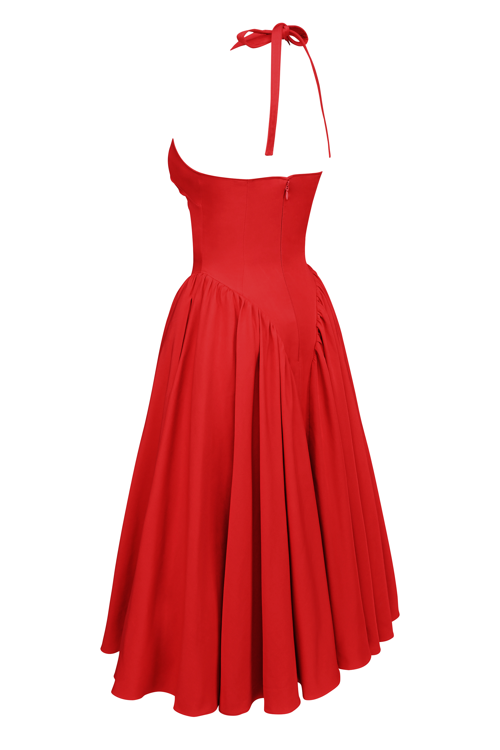 Marilyn Red Twill Halter Midi Dress - luluinthesky