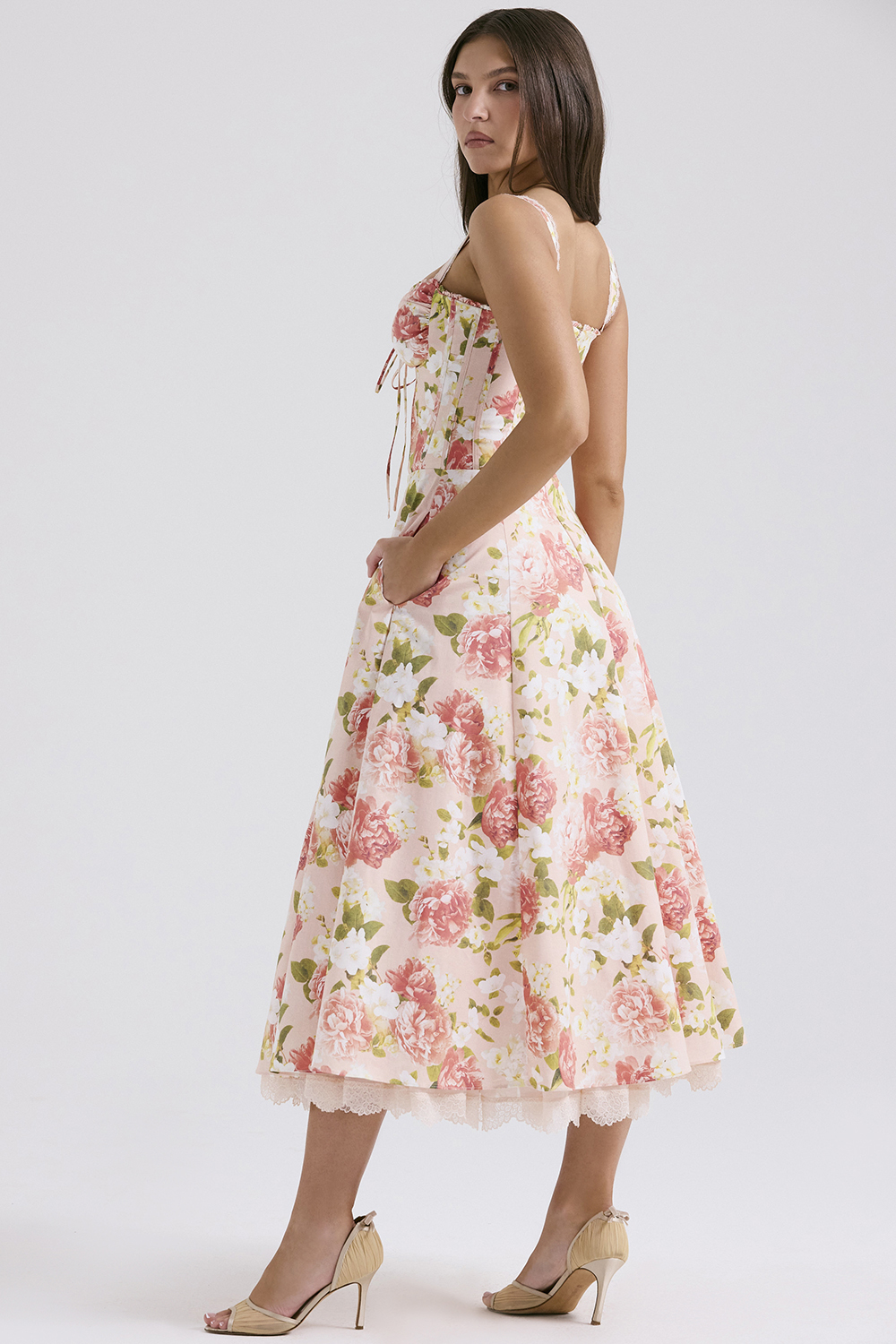 Rosalee Pink Peony Print Cotton Bustier Sundress - luluinthesky