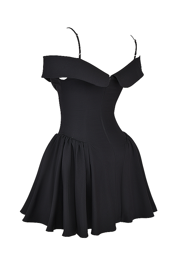 Elida Black Off Shoulder Mini Dress - luluinthesky