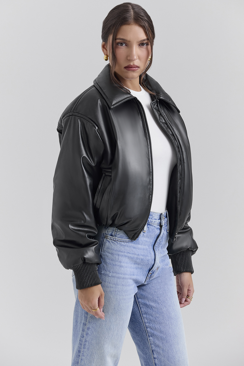 Sante Black Vegan Leather Bomber Jacket - luluinthesky