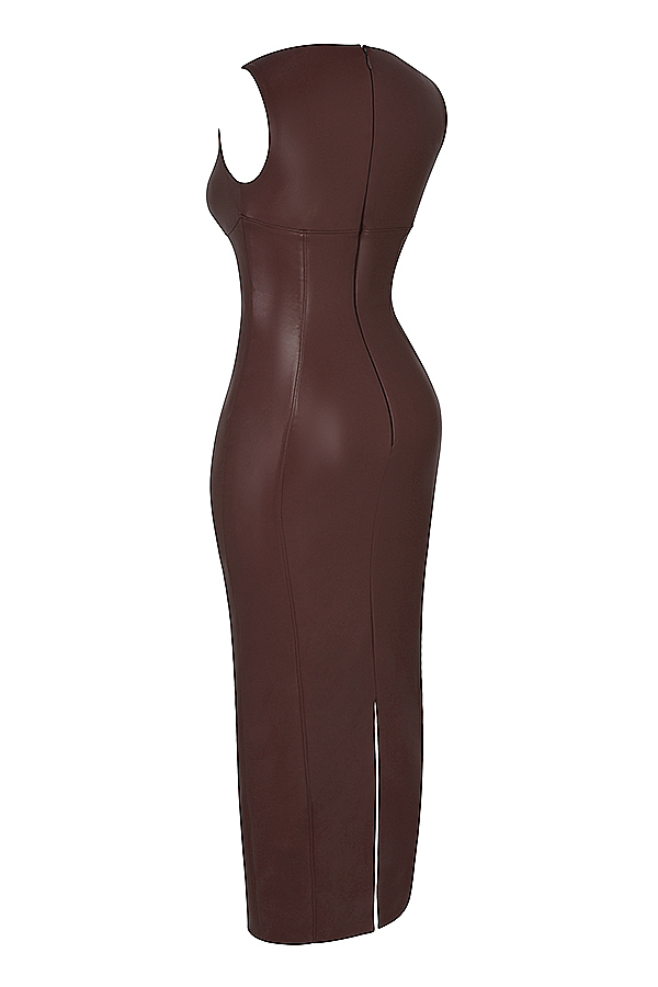 Sahara Cocoa Vegan Leather Maxi Dress - luluinthesky