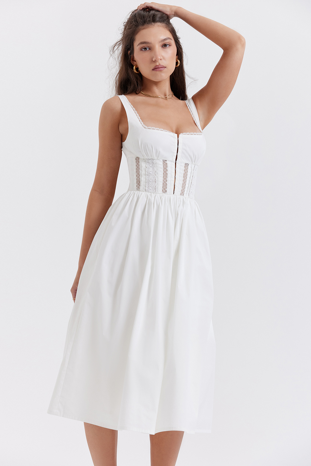 Perle White Lace Trim Midi Dress - luluinthesky