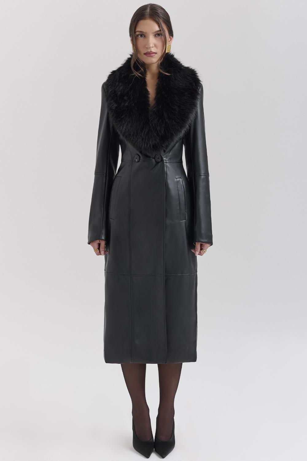 Marcel Black Faux Fur Trimmed Vegan Leather Coat - luluinthesky