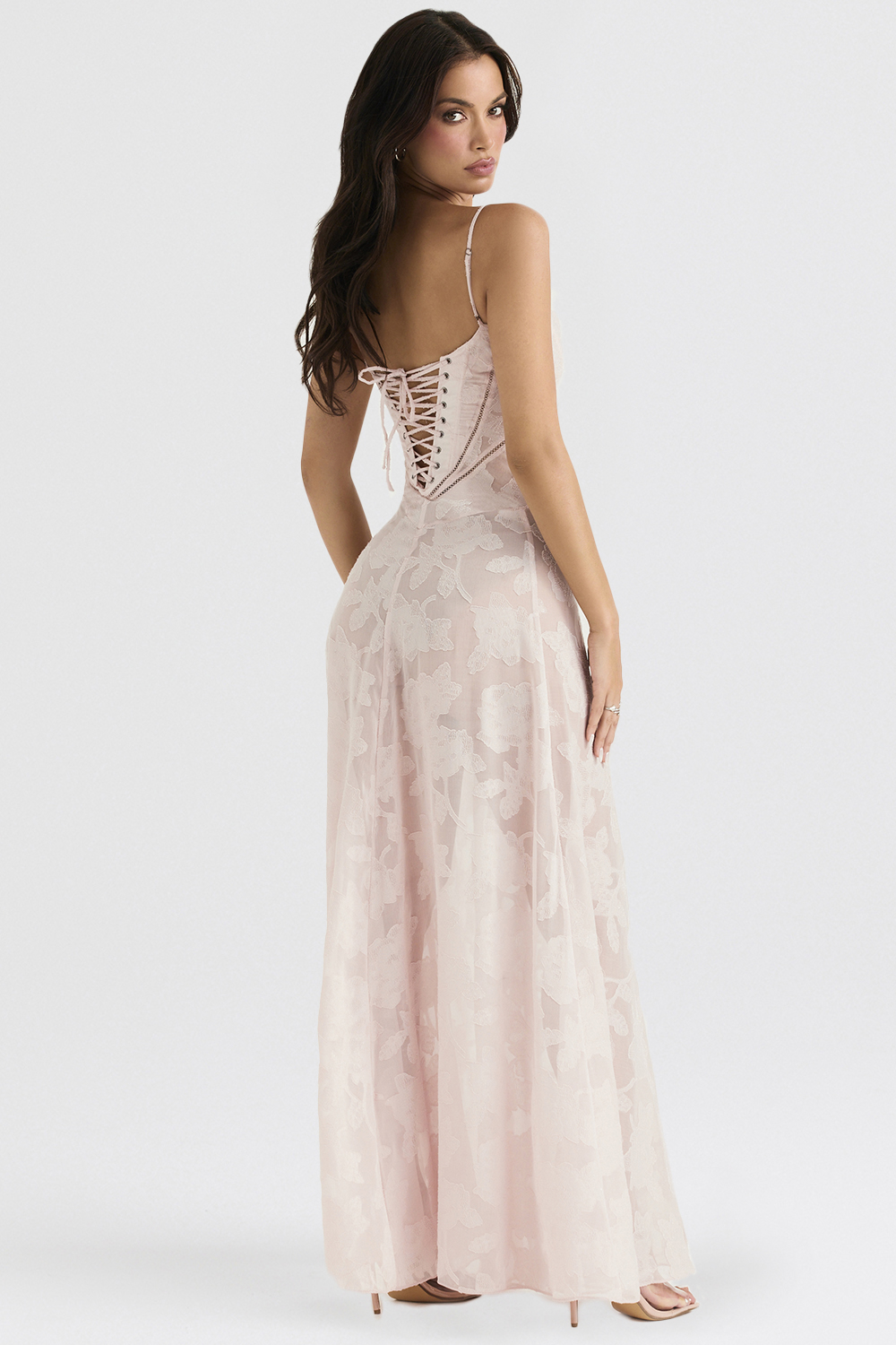 Seren Soft Pink Floral Lace Back Maxi Dress - luluinthesky