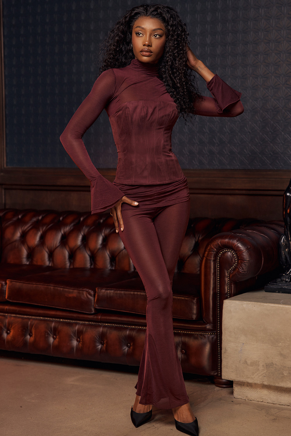 Mistress Rocks Dark Plum Sheer High Waist Trousers - SALE - luluinthesky