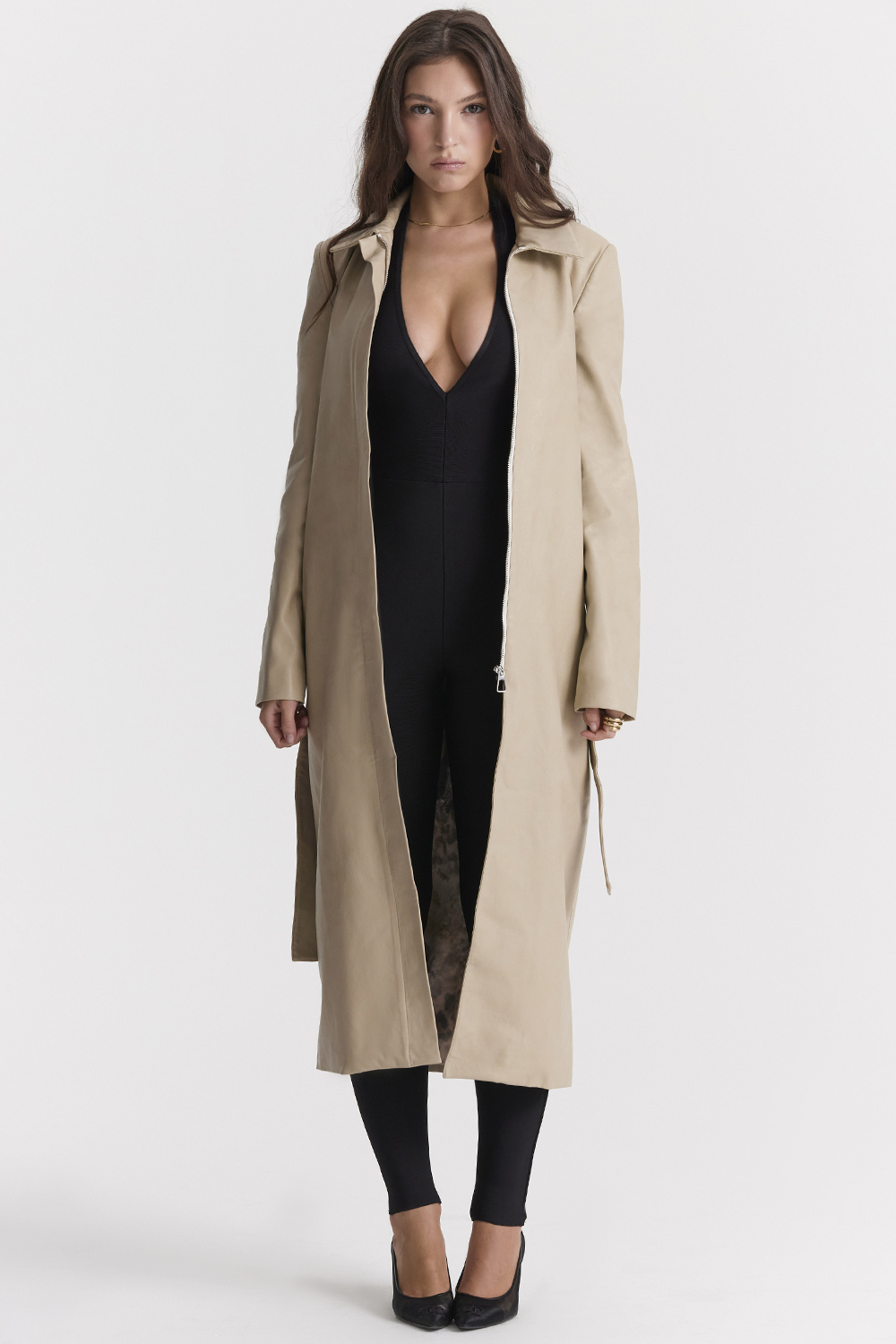Ariel Beige Vegan Leather Trench Coat - luluinthesky