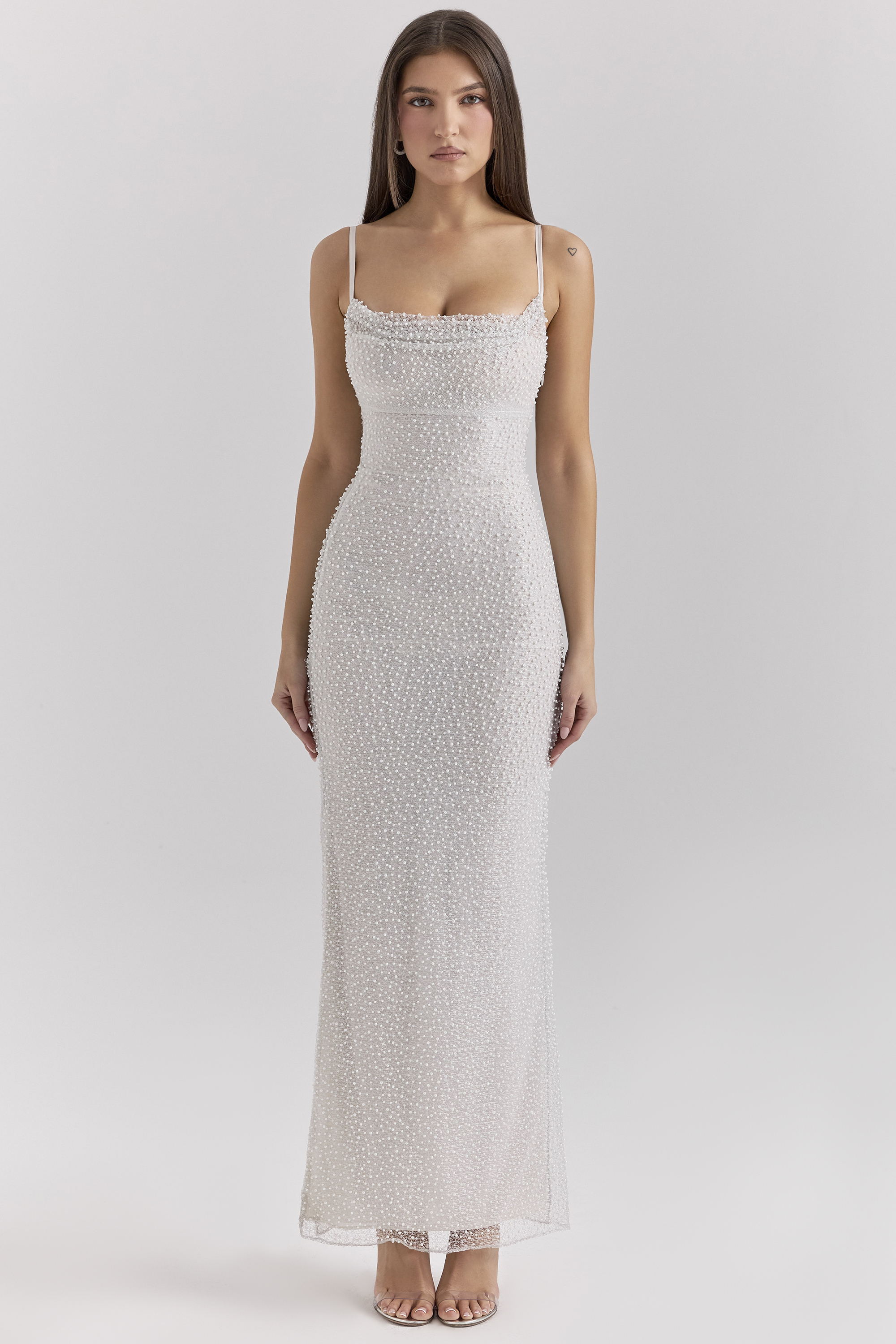 Calla Silver Pearl Embellished Maxi Dress - luluinthesky