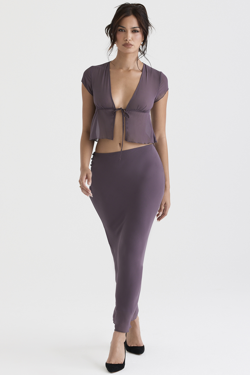 Dyana Dark Mauve Bias Cut Maxi Skirt - luluinthesky