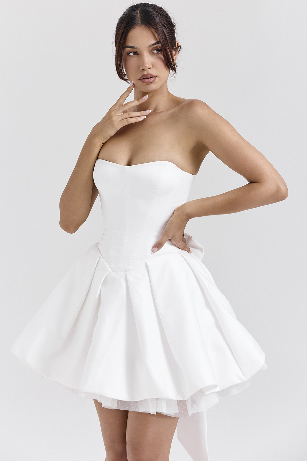 Noele White Satin Strapless Bow Mini Gown - luluinthesky