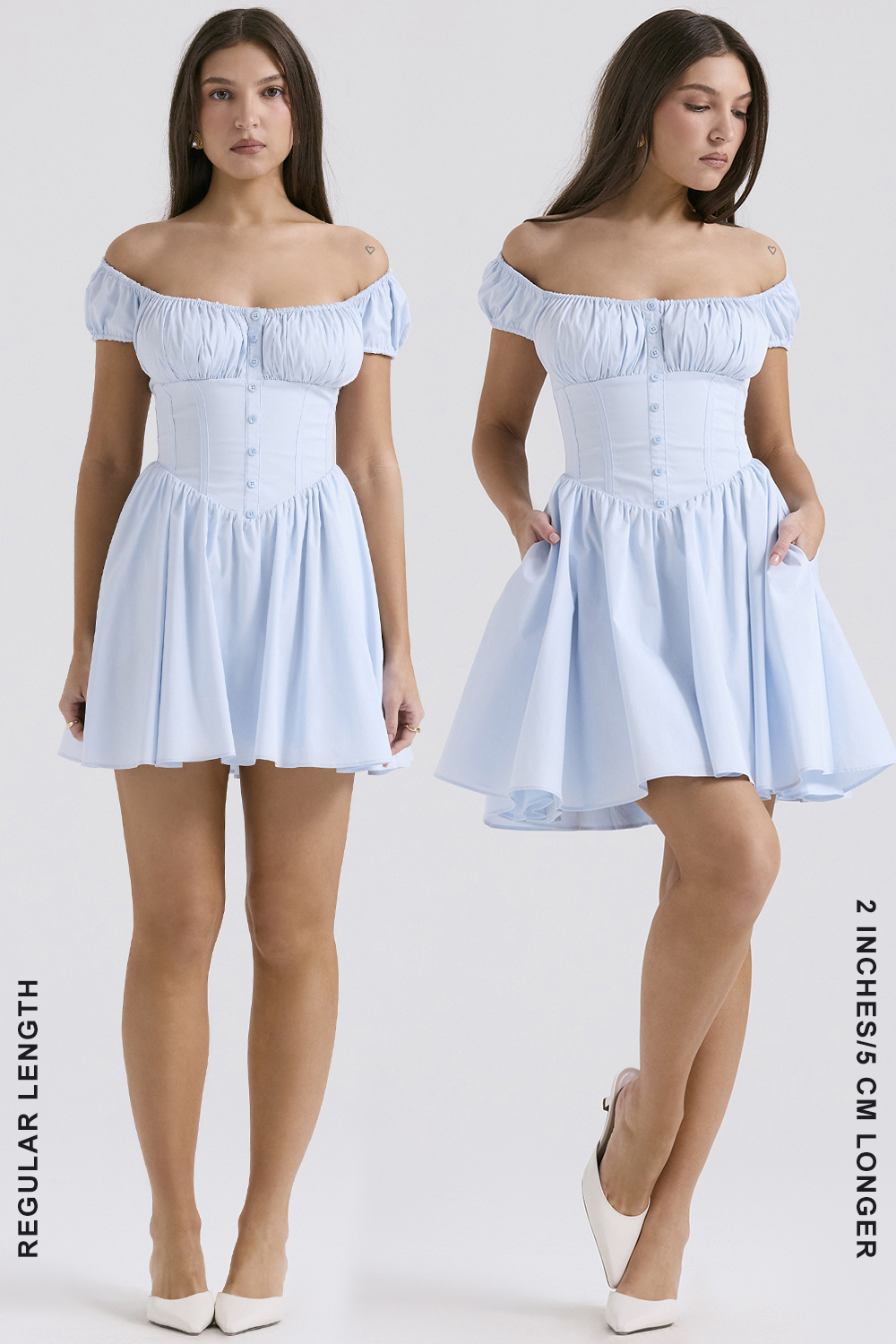 Nala Soft Blue Cotton Gathered Mini Dress - luluinthesky