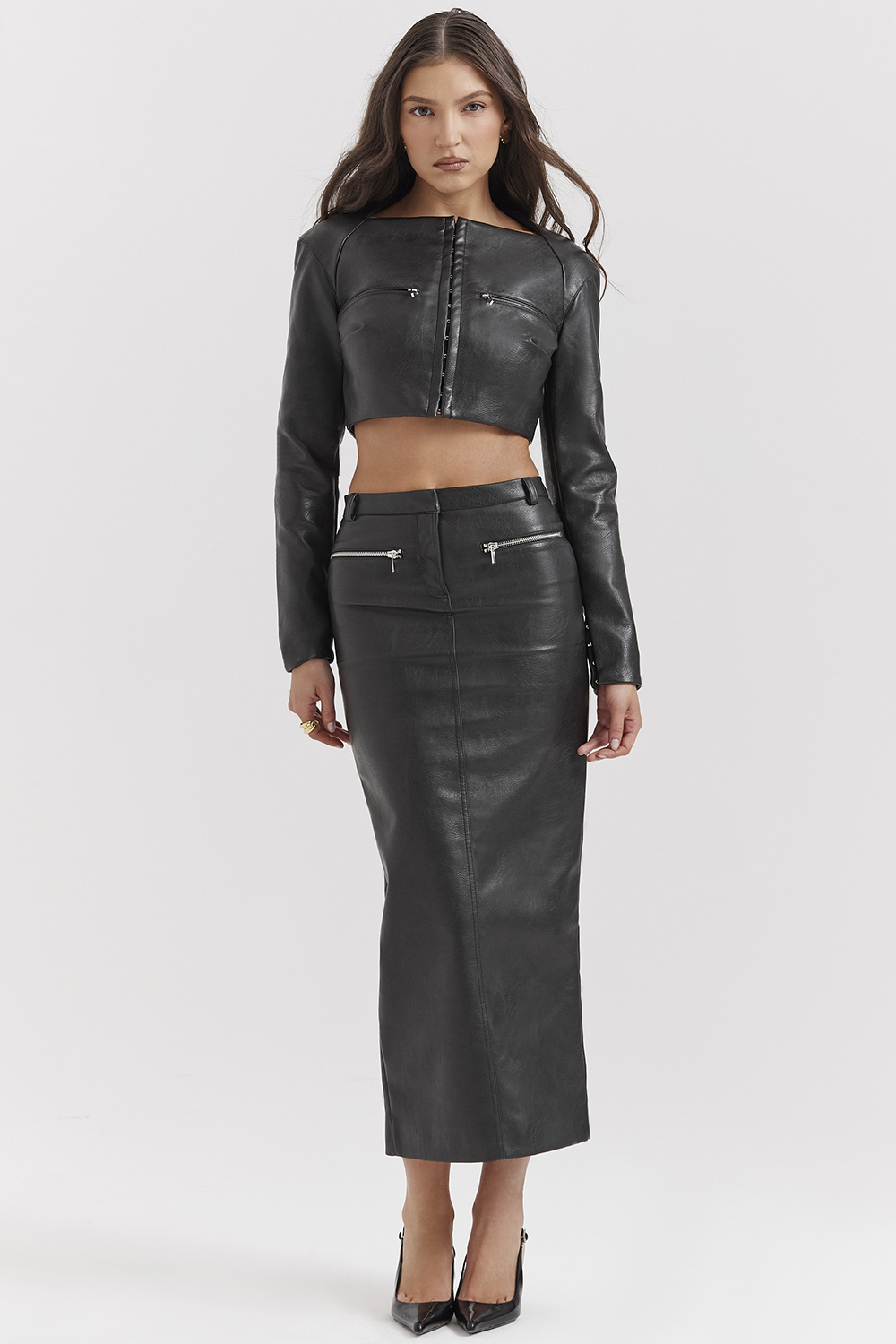 Tana Black Vegan Leather Maxi Skirt - luluinthesky