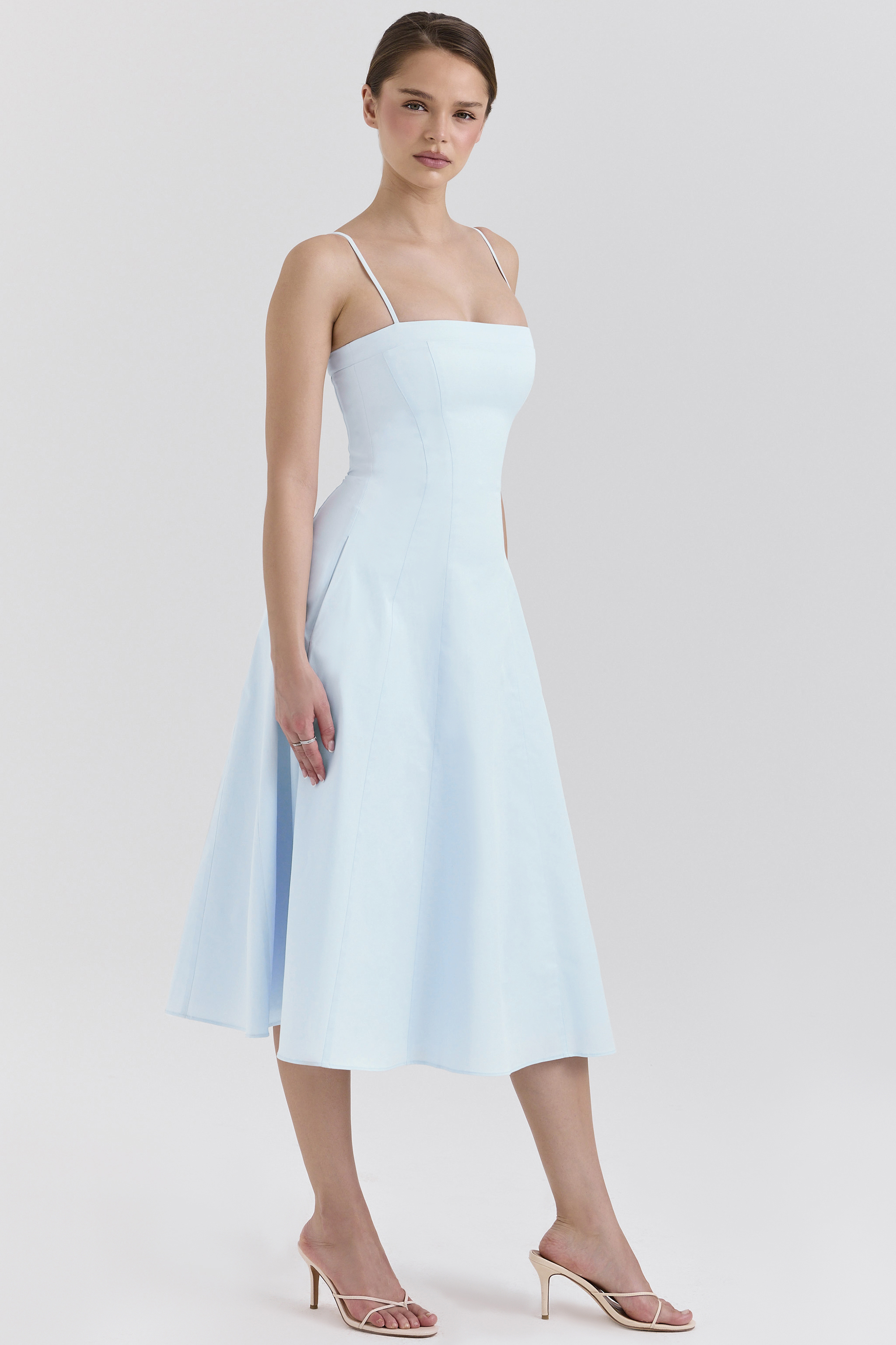 Dolly Soft Blue Stretch Cotton A-Line Midi Sundress - luluinthesky