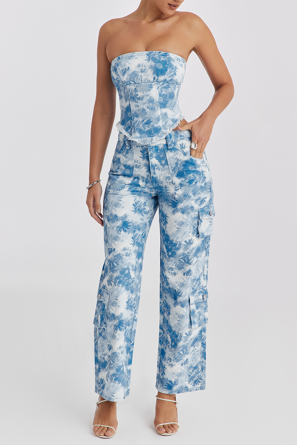 Mistress Rocks Blue Floral Print Cargo Jeans - SALE - luluinthesky