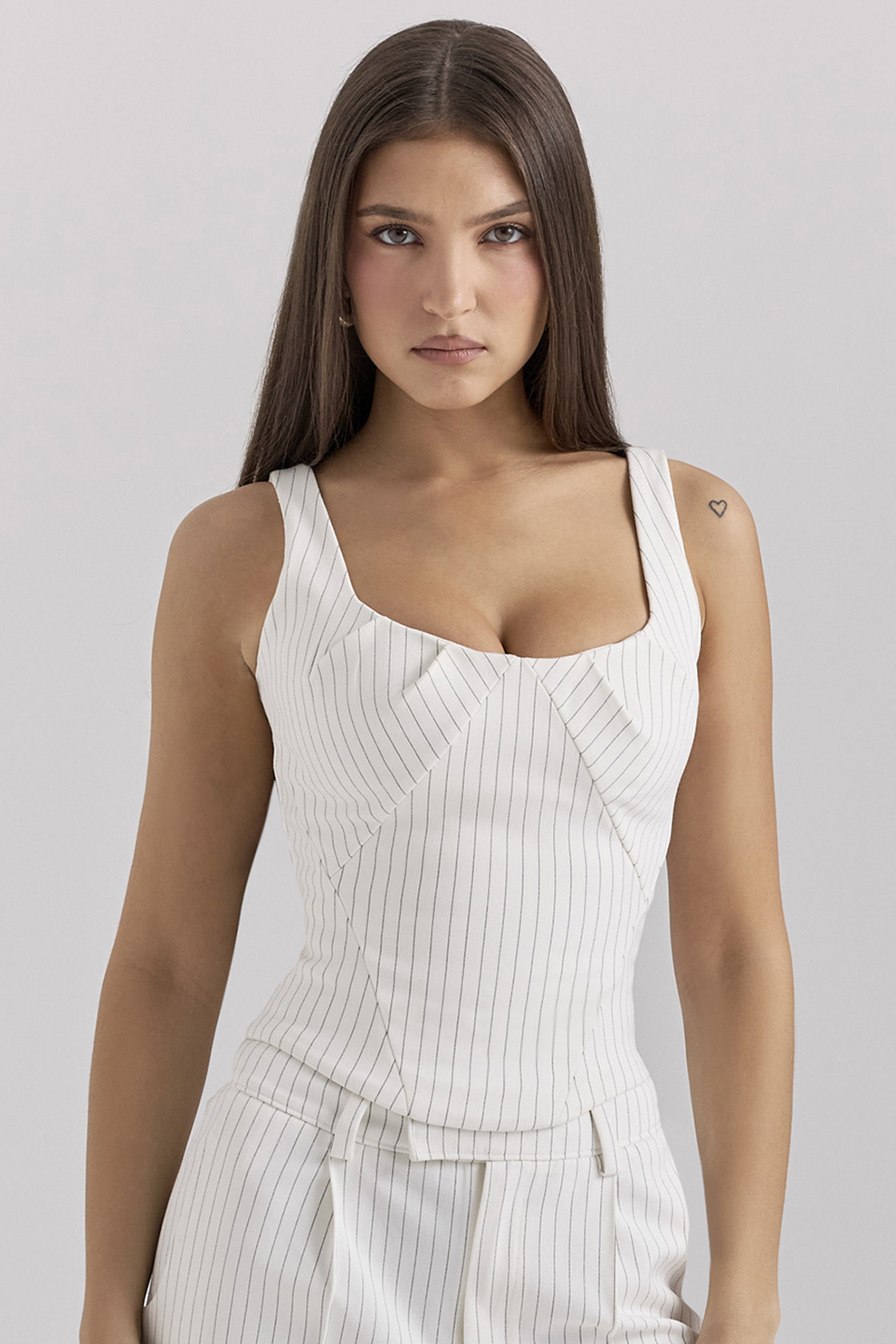 Selma White Pinstripe Boned Corset Top - luluinthesky