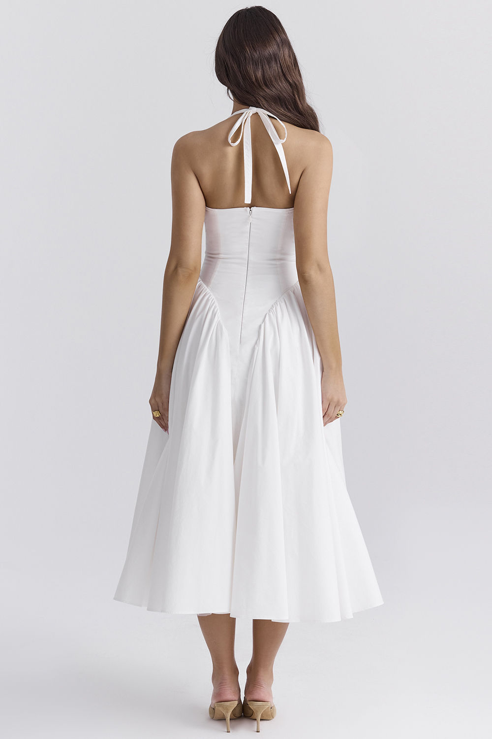 Marilyn White Cotton Halter Midi Sundress - luluinthesky