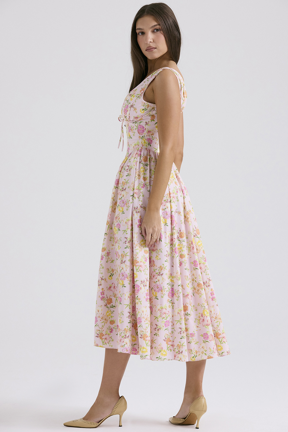 Emmelina Pink Meadow Print Cotton Corset Sundress - luluinthesky