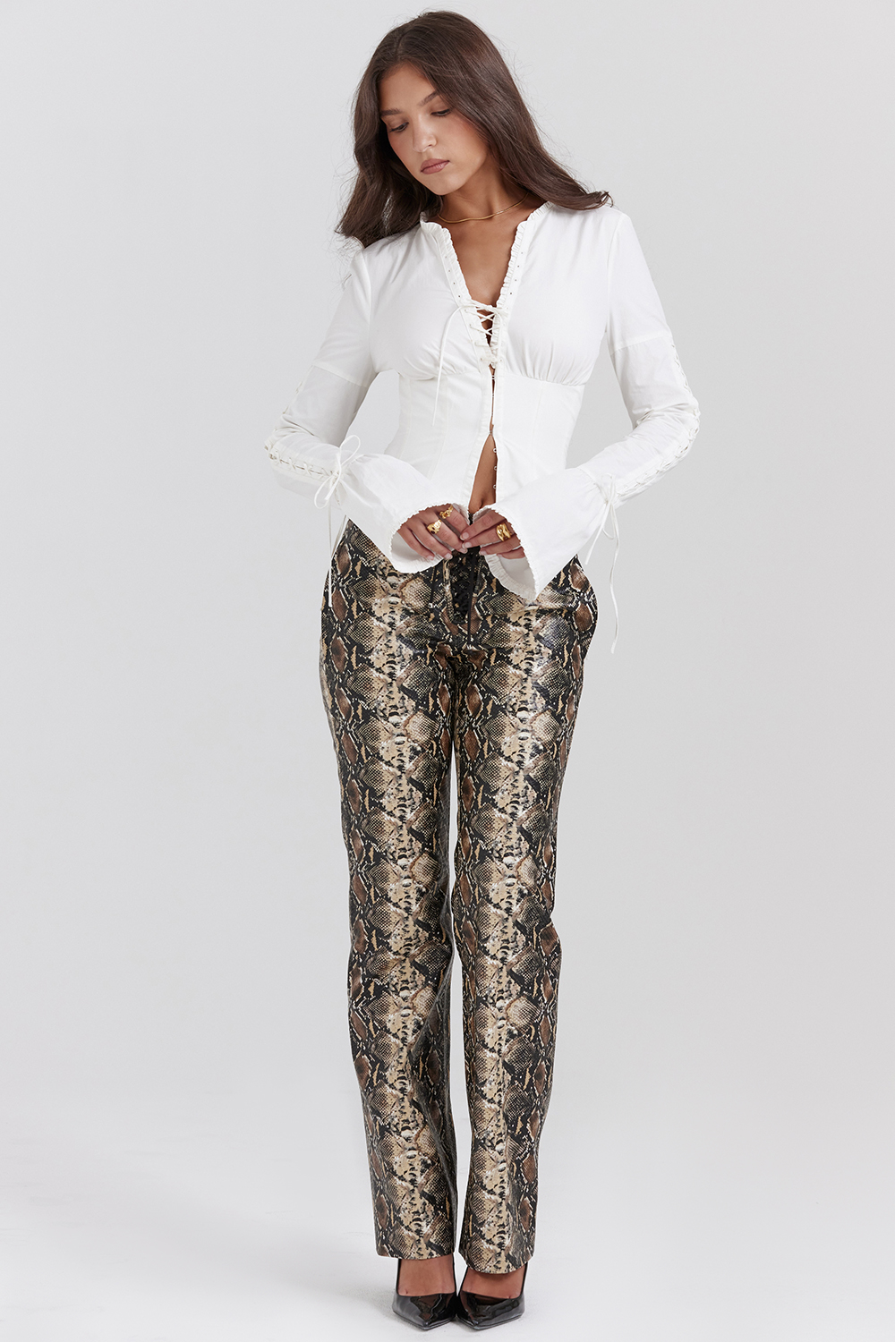Serina Snake Print Vegan Leather Trousers - luluinthesky