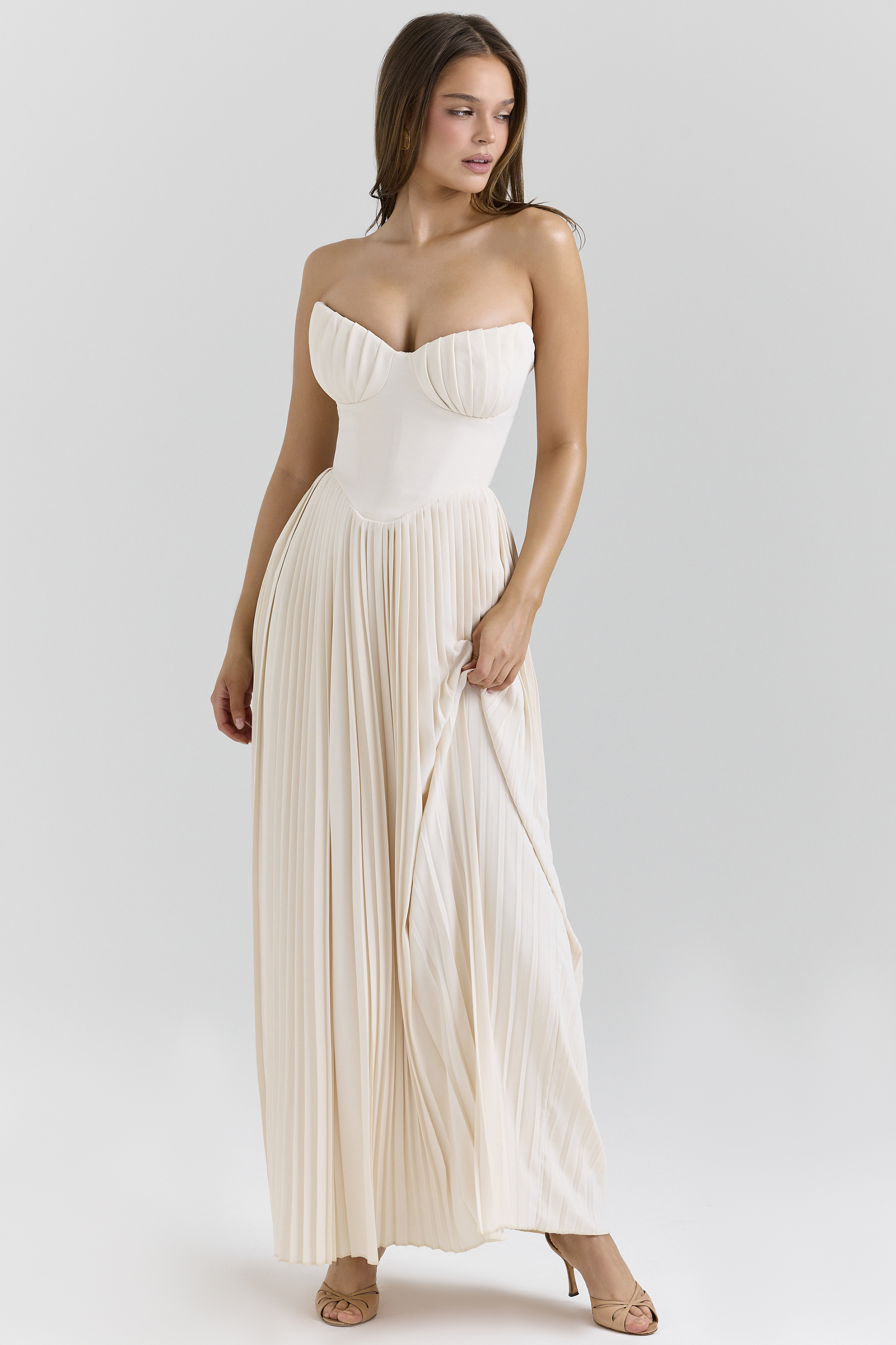 Marcella Ivory Georgette Pleated Maxi Dress - luluinthesky