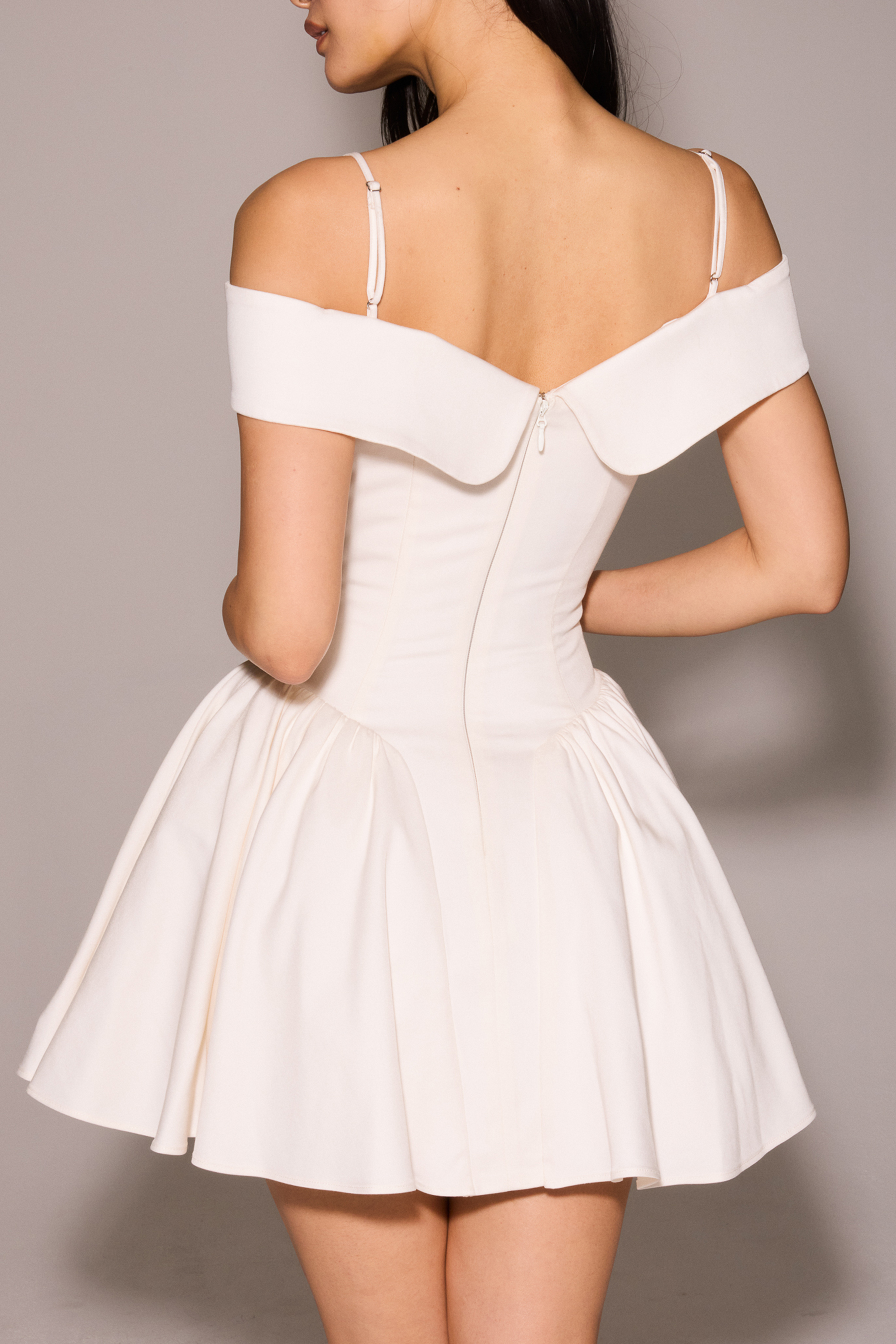 Elida White Twill Off Shoulder Mini Dress - luluinthesky