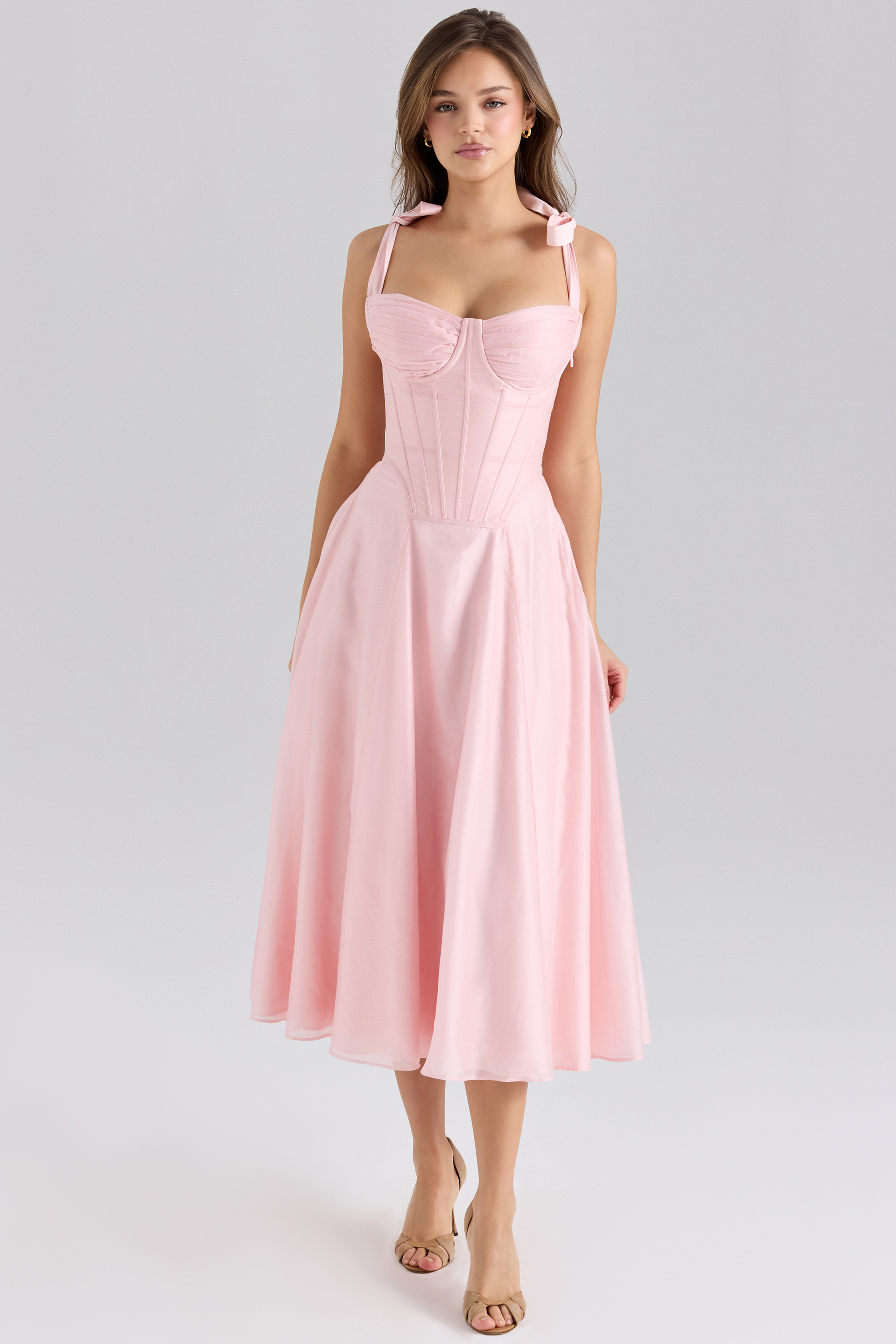 Leia Pink Chiffon Tie Strap Midi Dress - luluinthesky