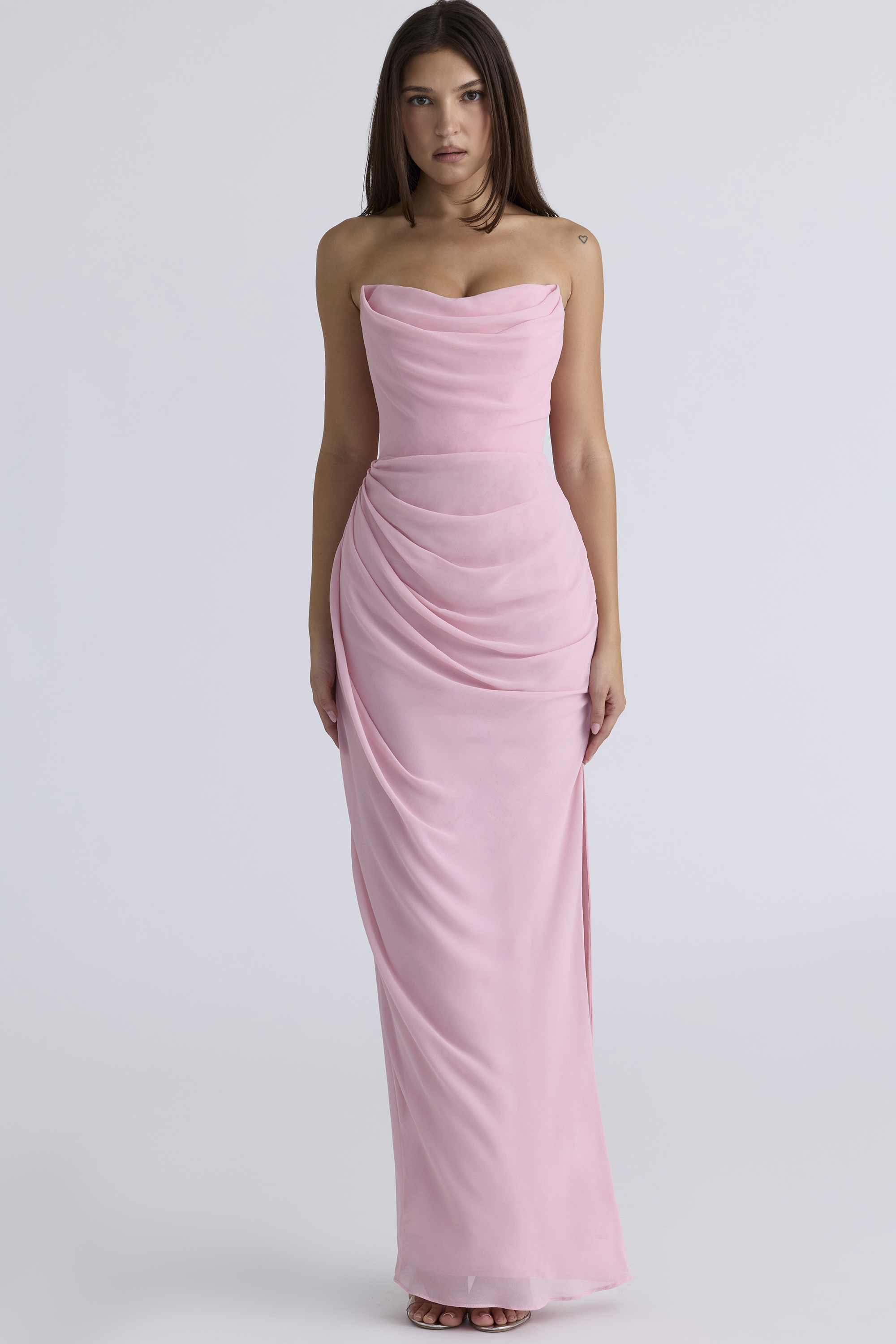 Adrienne Pink Quartz Georgette Strapless Gown - luluinthesky