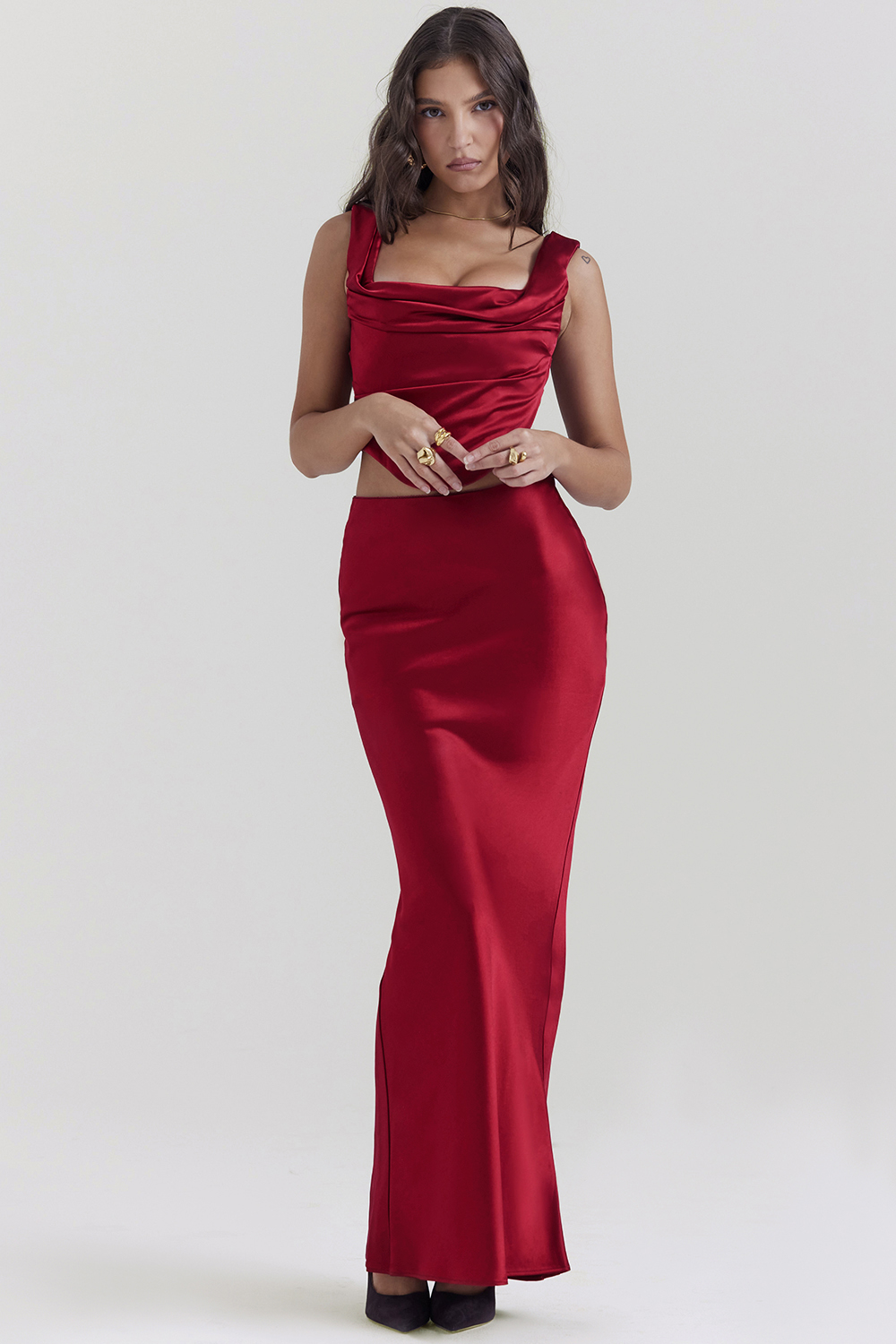 Sydel Ruby Satin Bias Cut Maxi Skirt - luluinthesky