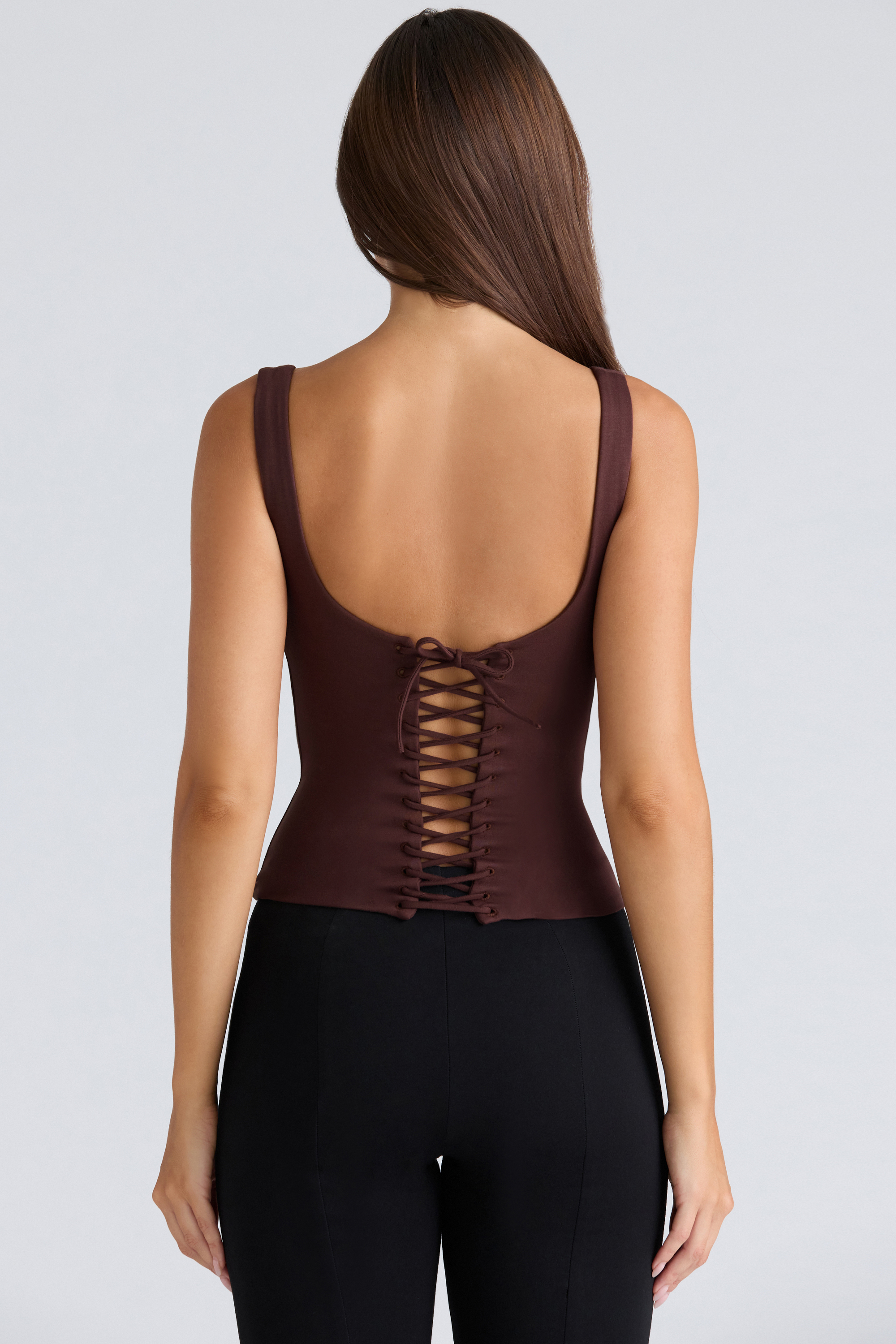 The Drape Neck Chocolate Corset Top - luluinthesky