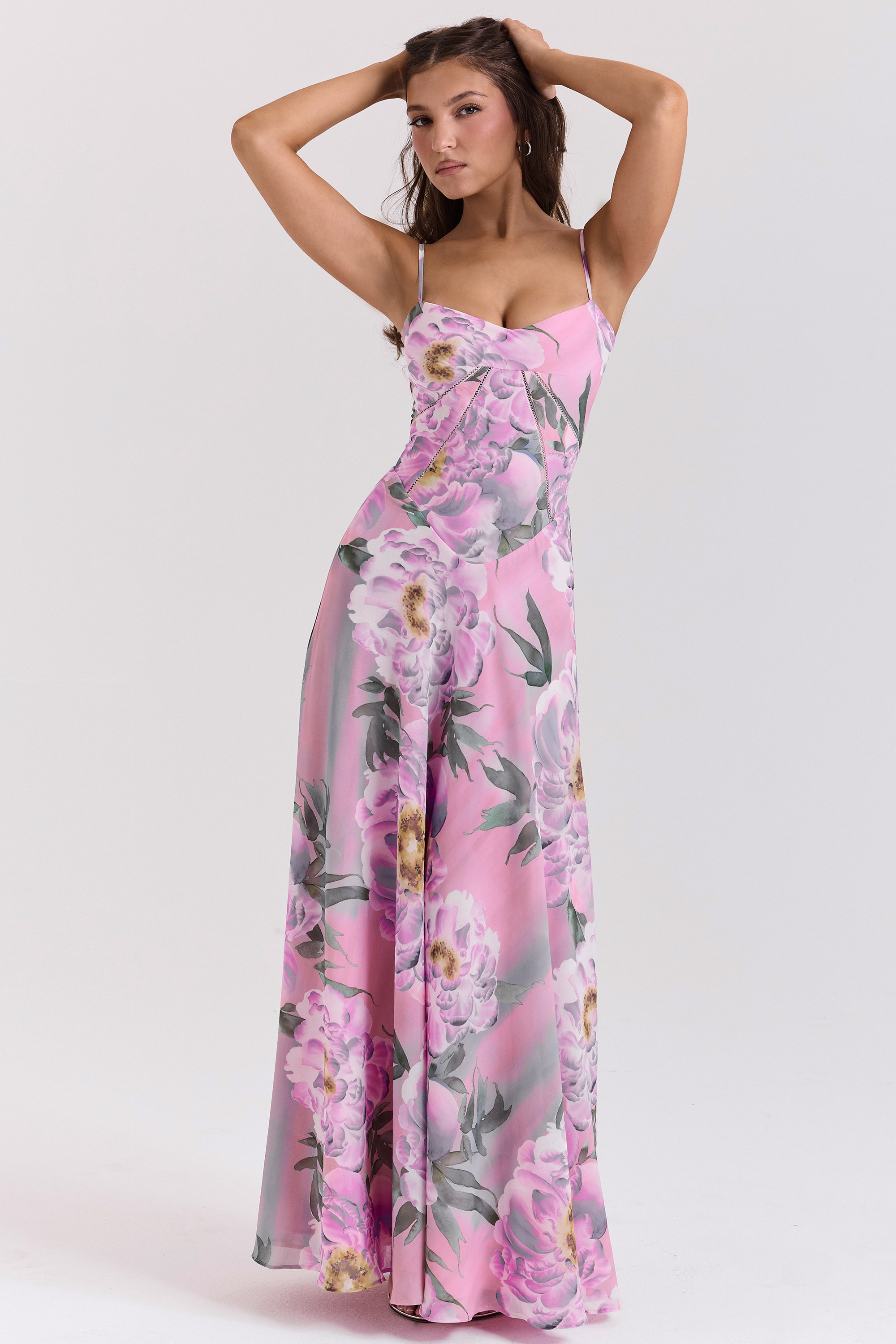 Seren Pink Floral Print Lace Back Maxi Dress - luluinthesky