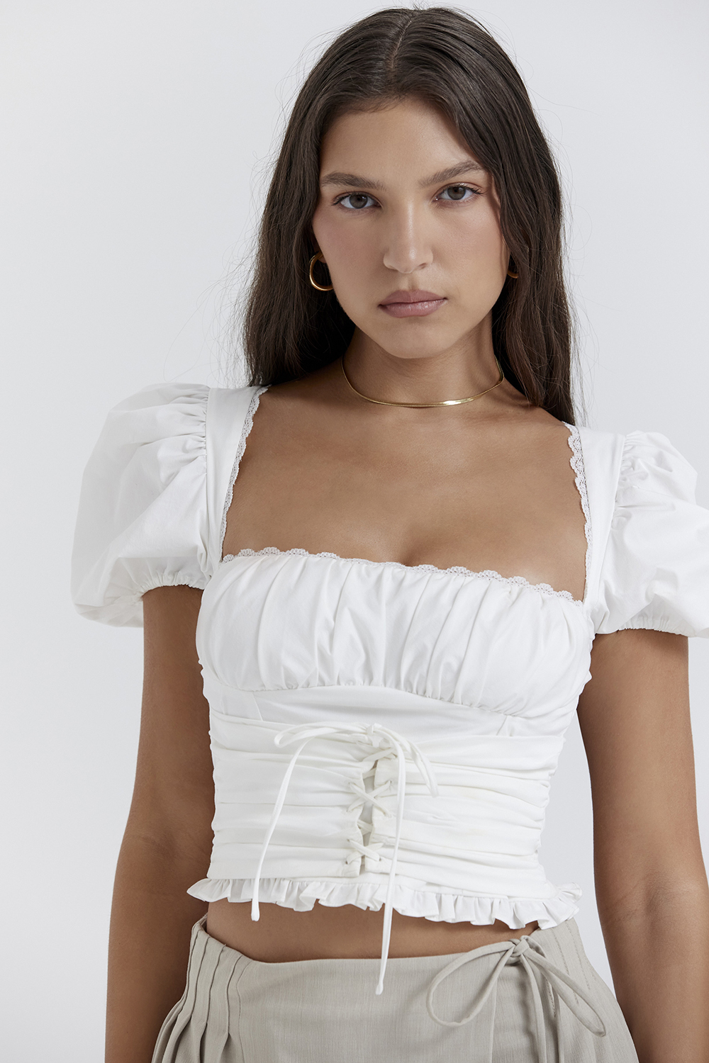 Samaya White Gathered Top - luluinthesky