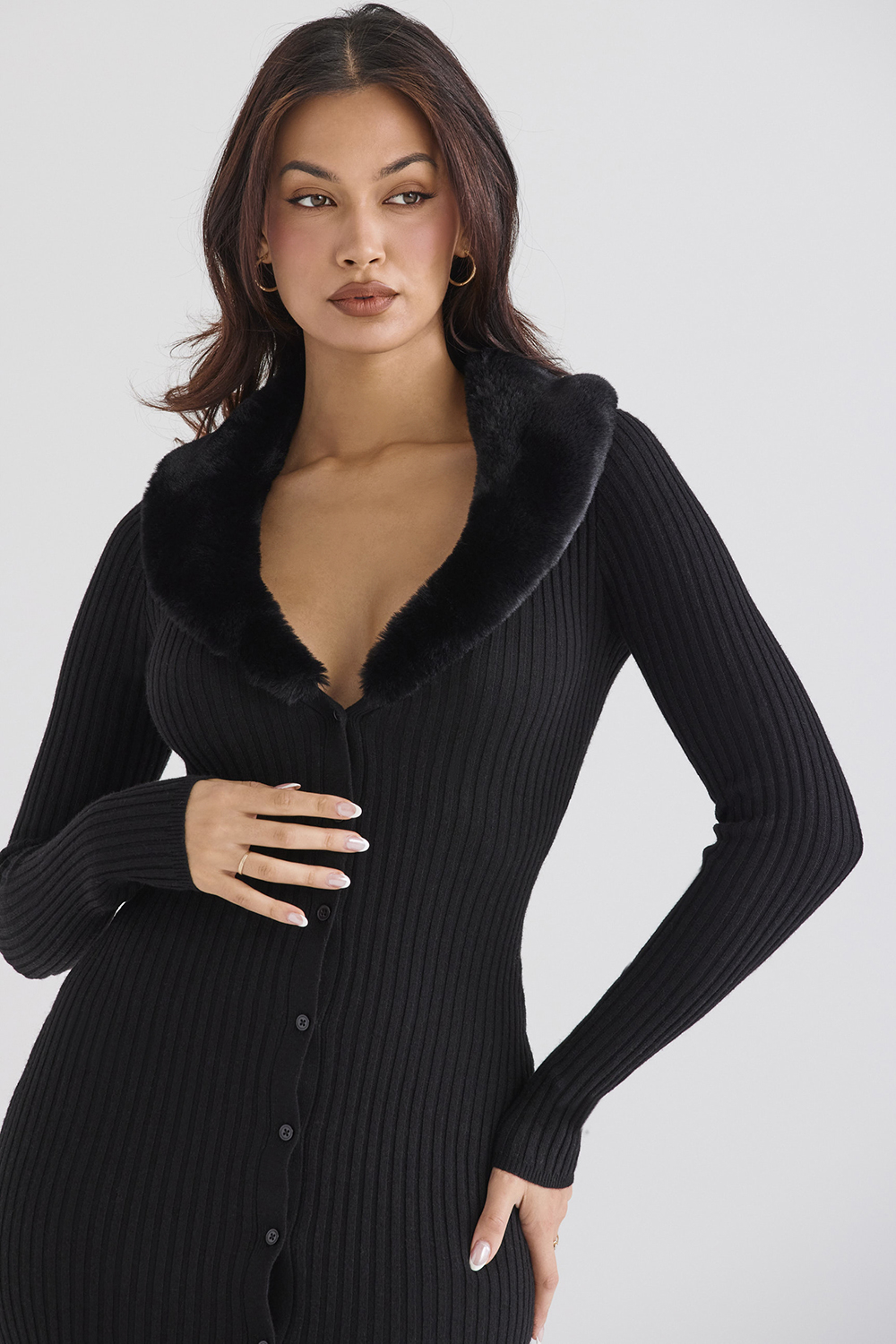 Raine Black Faux Fur Trim Dress - SALE - luluinthesky