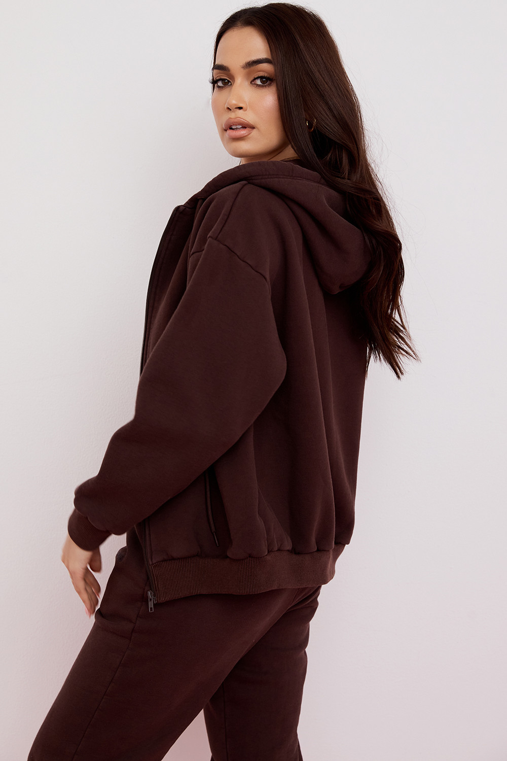 Storm Chocolate Cotton Fleece-Back Zip Through Hoodie - luluinthesky