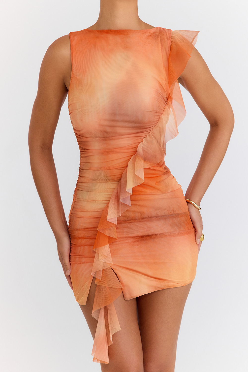 Mistress Rocks Orange Ombre Gathered Ruffle Mini Dress - SALE - luluinthesky