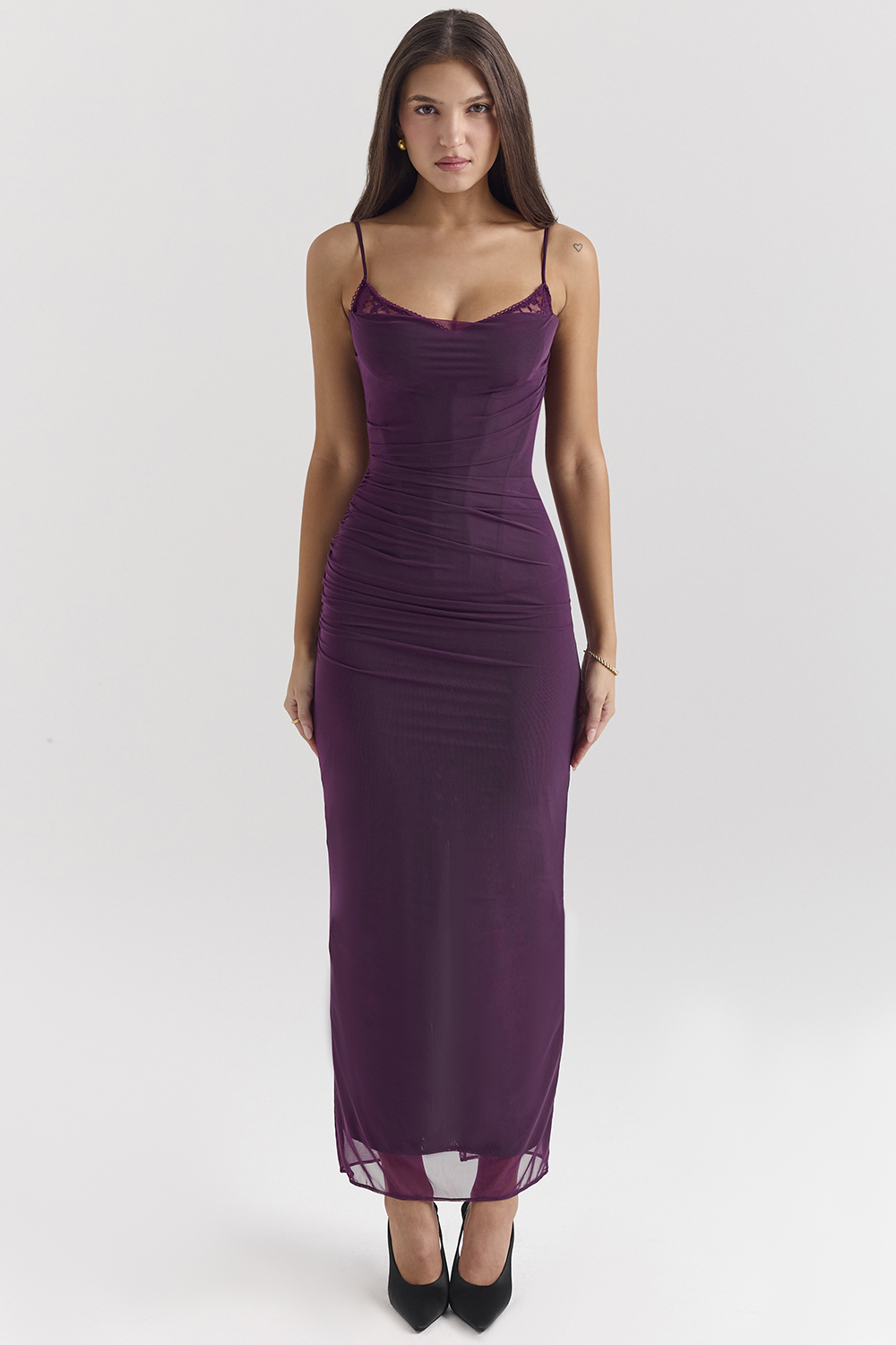 Nalini Grape Mesh Corset Maxi Dress - luluinthesky