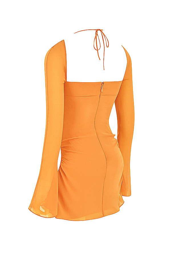 Baby Tangerine Chiffon Halter Mini Dress - luluinthesky
