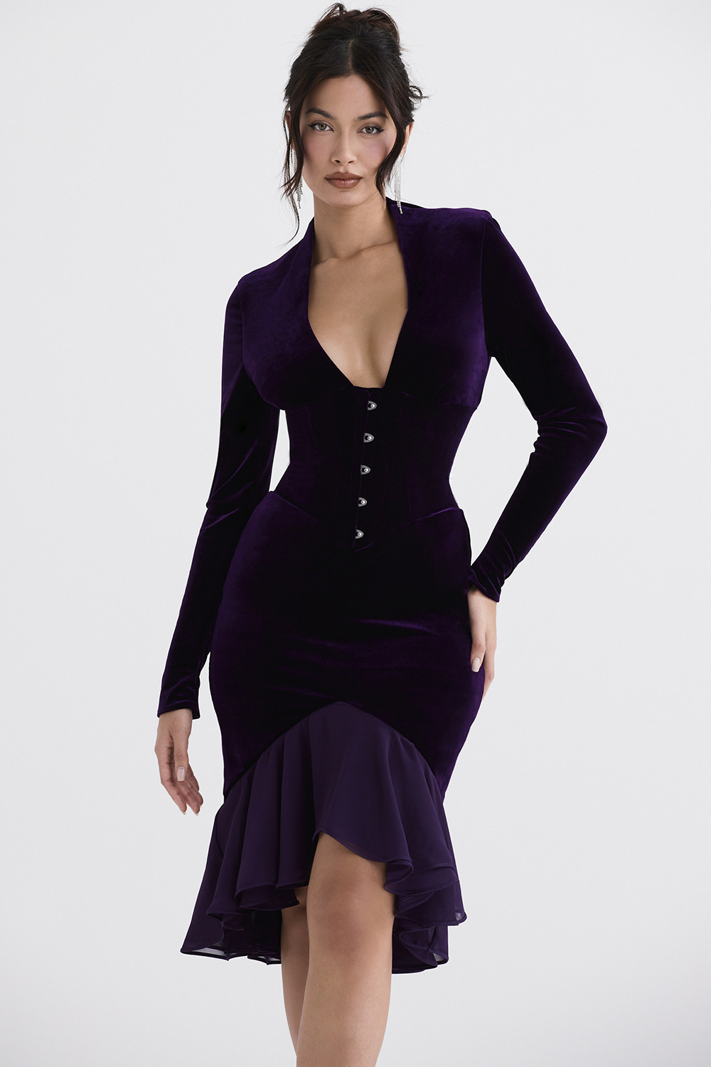 Dahna Dark Purple Velvet Corset Dress - luluinthesky