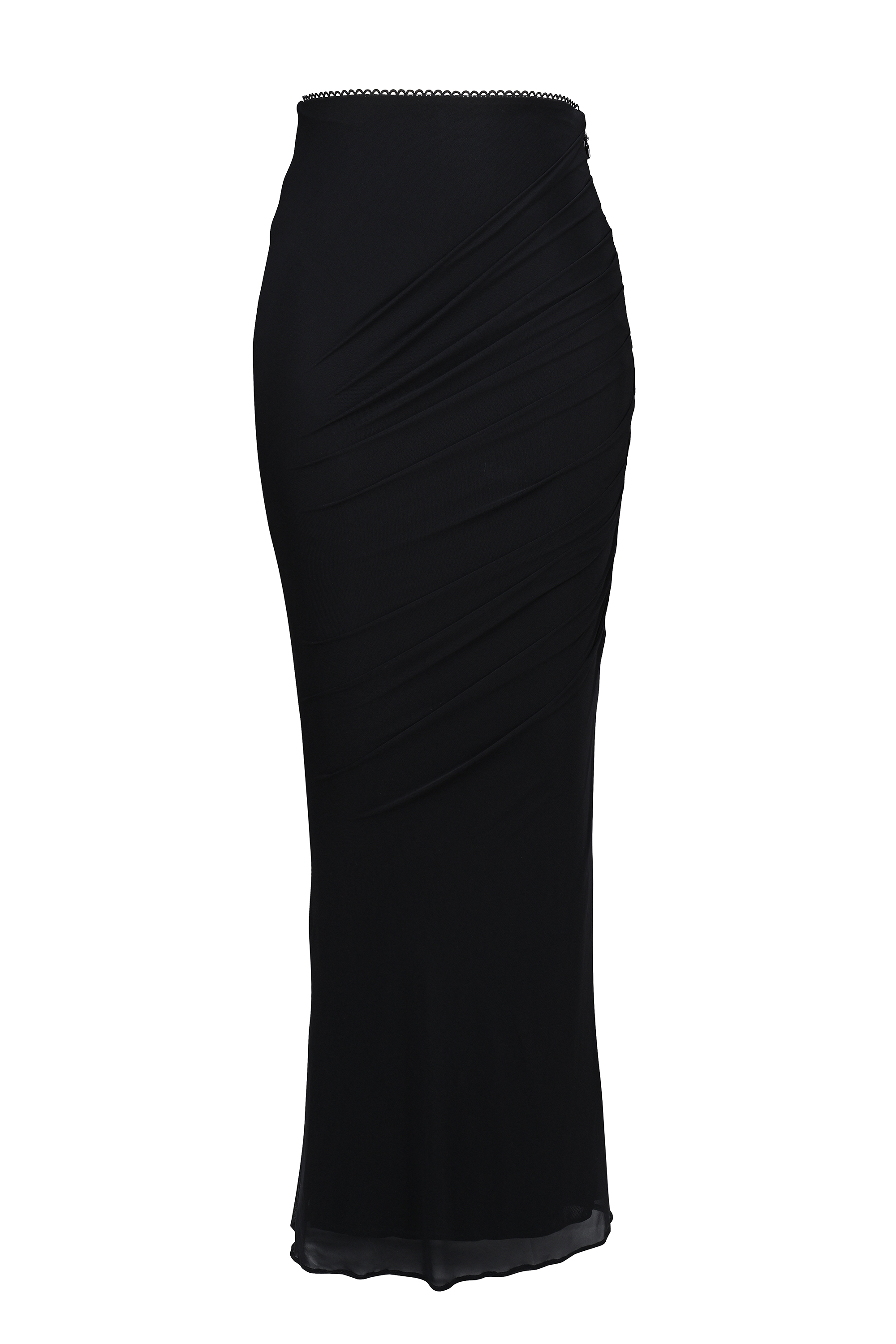 Cassidy Black Mesh Maxi Skirt with Fluted Hem - luluinthesky