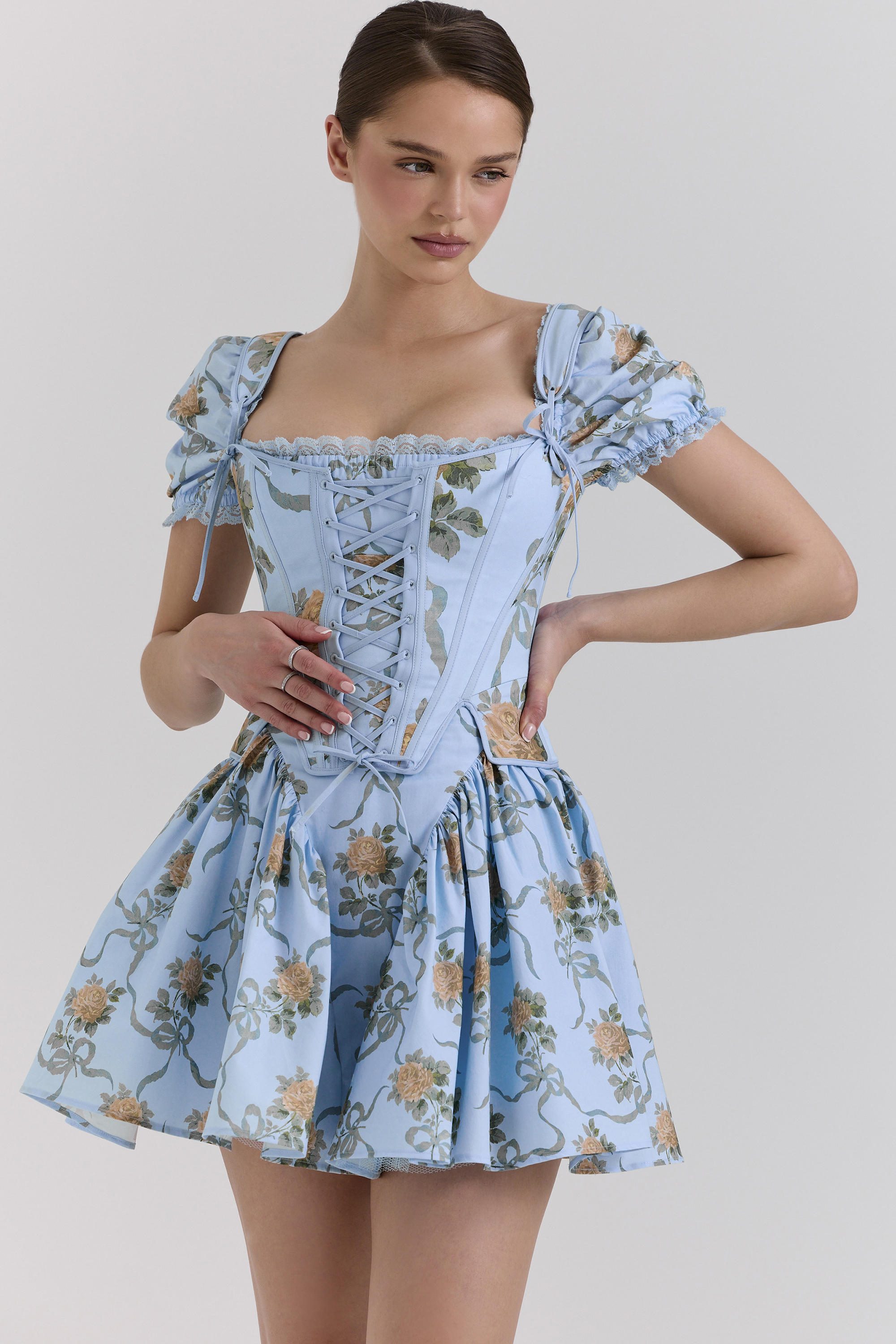 Callie Blue Rose Reversible Cotton Corset Top - luluinthesky