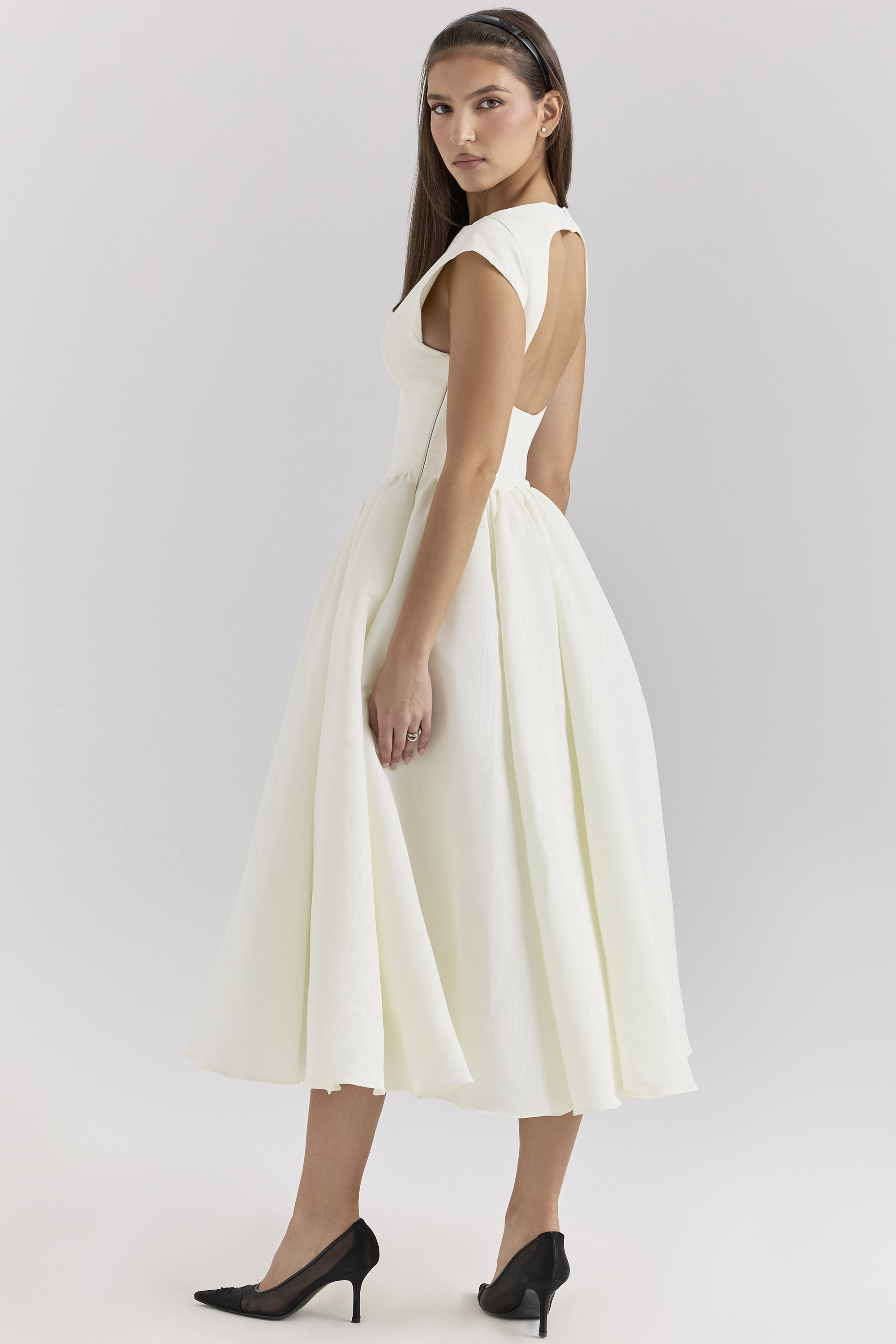 Debutante Ivory Moire Satin Midi Dress - luluinthesky