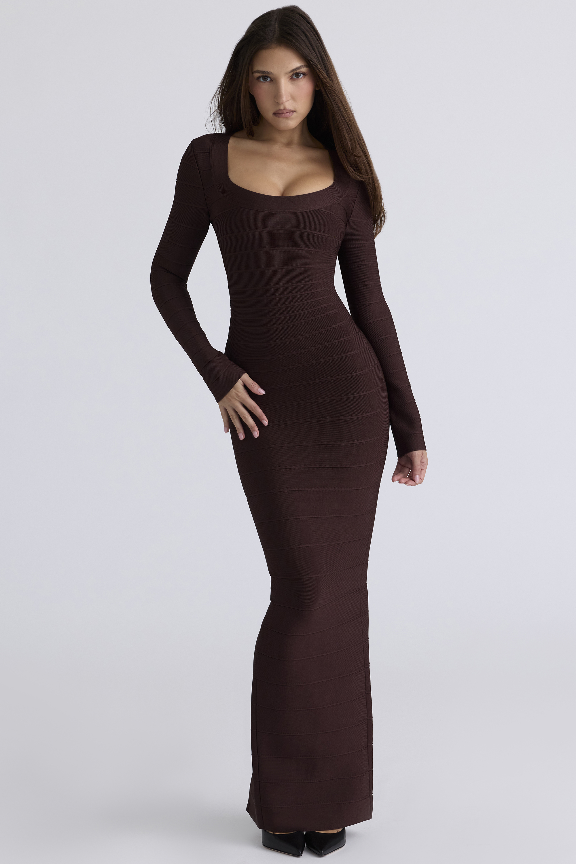 The OG Chocolat Long Sleeve Bandage Maxi Dress - luluinthesky